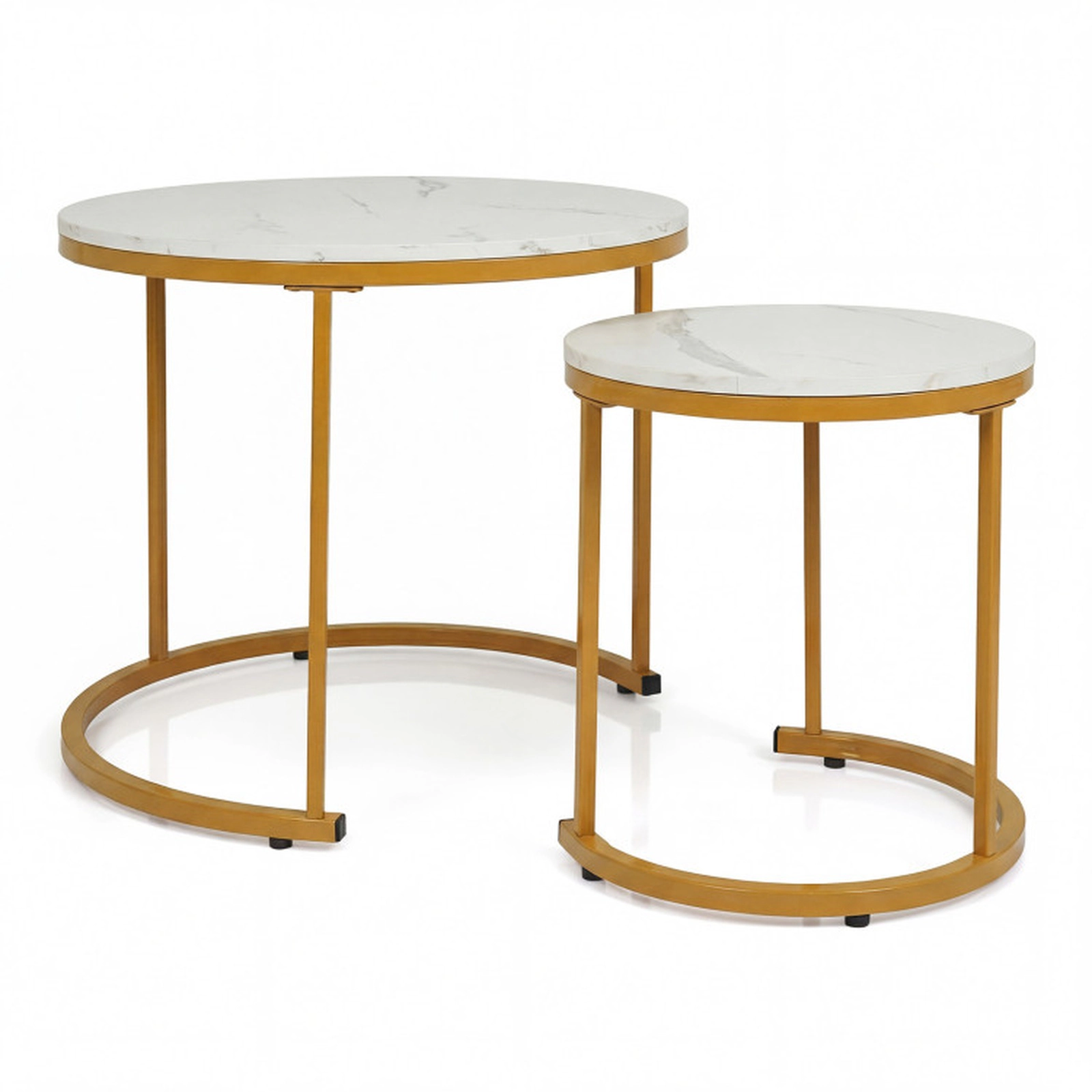 SUGIFT Set of 2 Modern Round Stacking Nesting Coffee Tables with MDF Tops and Steel Frames Rustic Brown