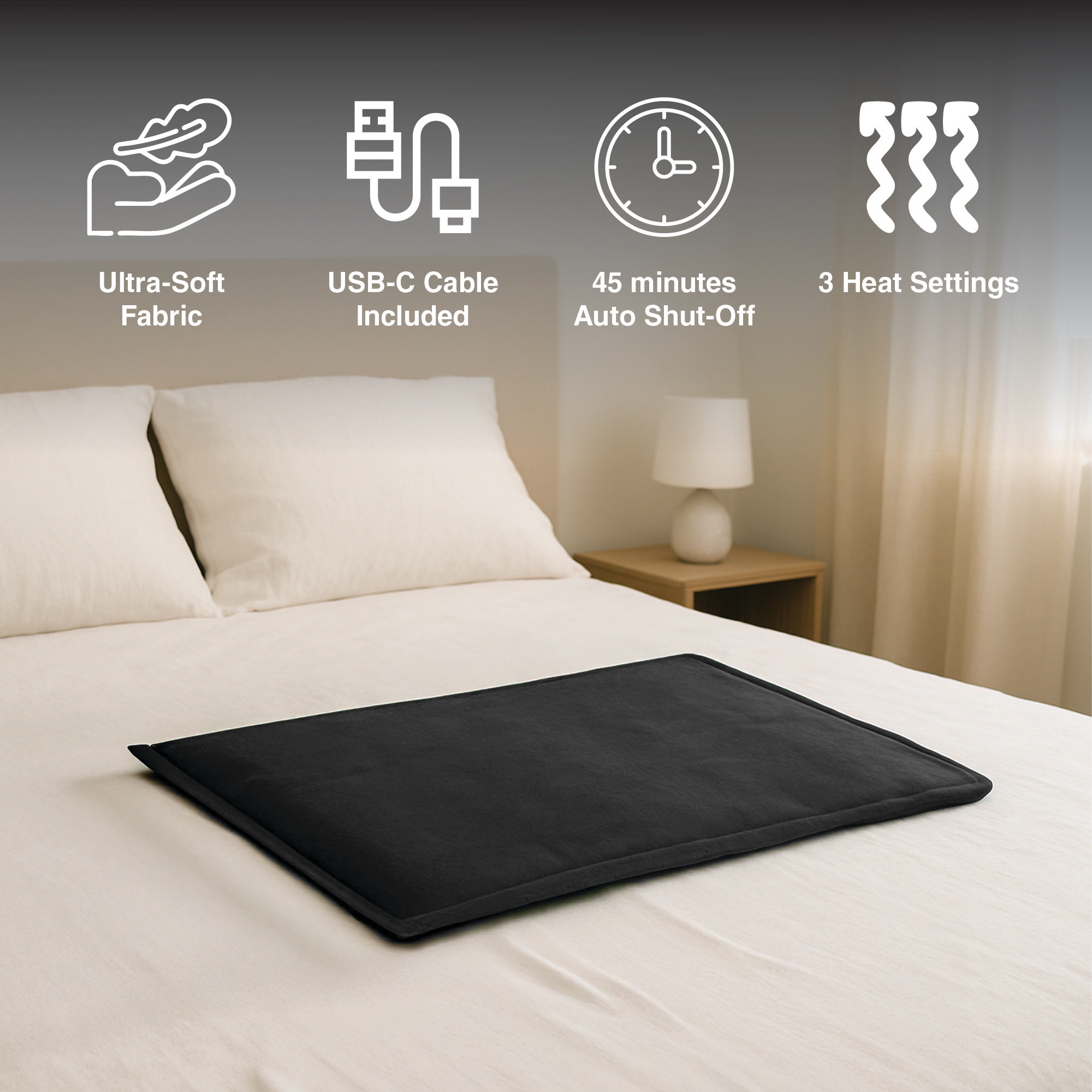 Pursonic Unisex Therapeutic Heating Pad with Extra Large 12"x24" Electric Heat Therapy Pad, USB-C Power, 3 Settings & Auto Shut-Off