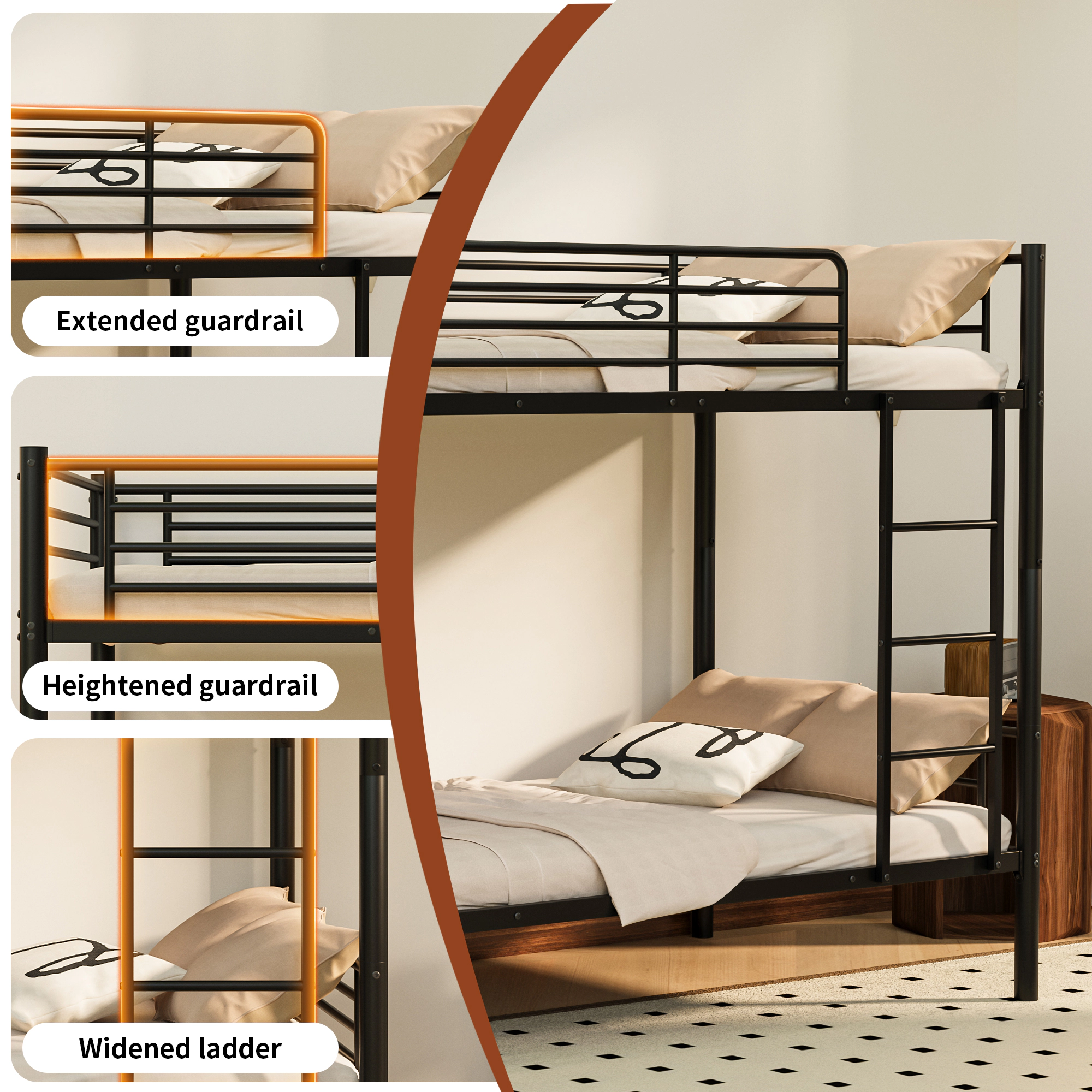 Flynama Twin over Twin Bunk Bed, Black