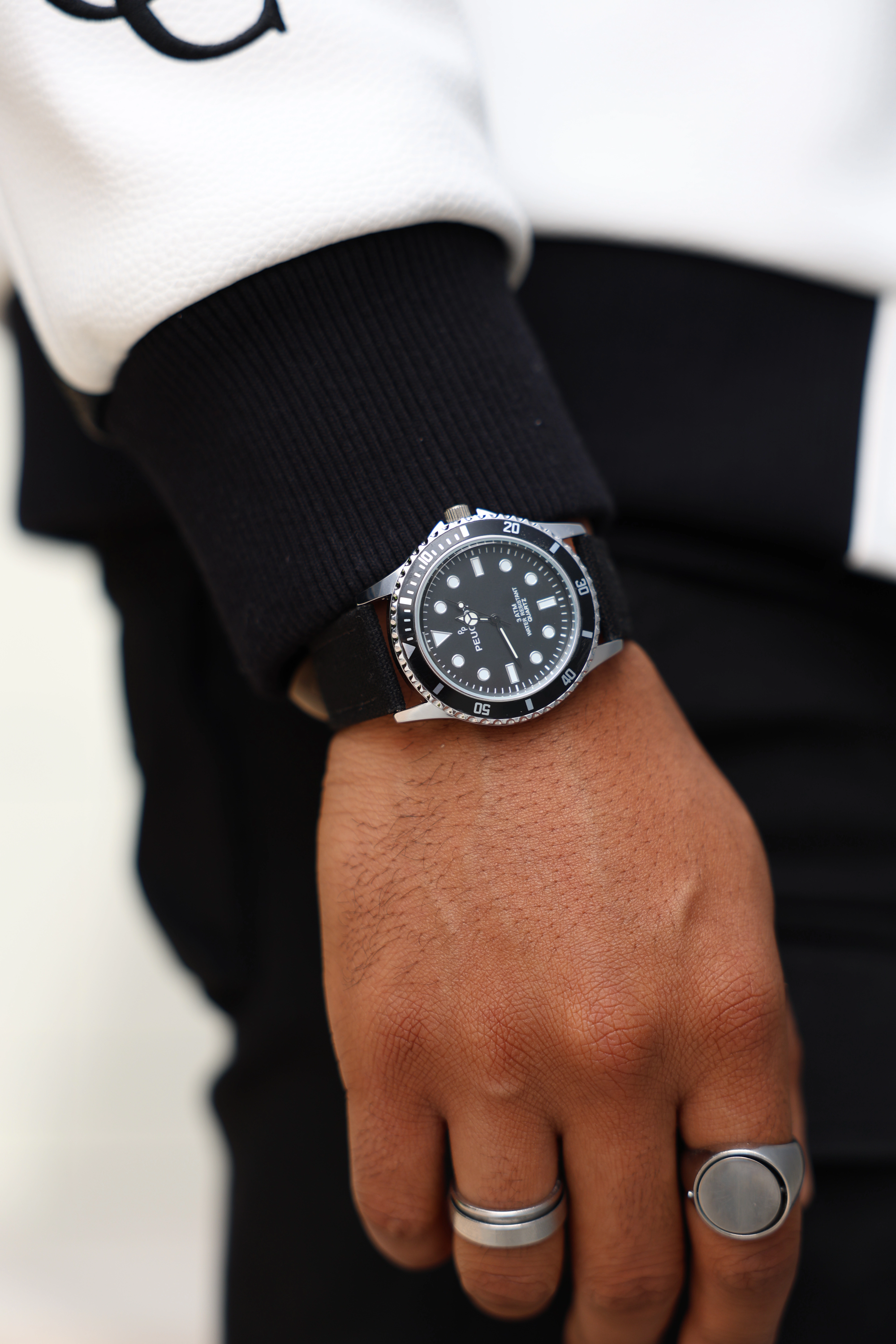 Peugeot Men's 42mm Sport Bezel Watch with Black Dial and Canvas Strap