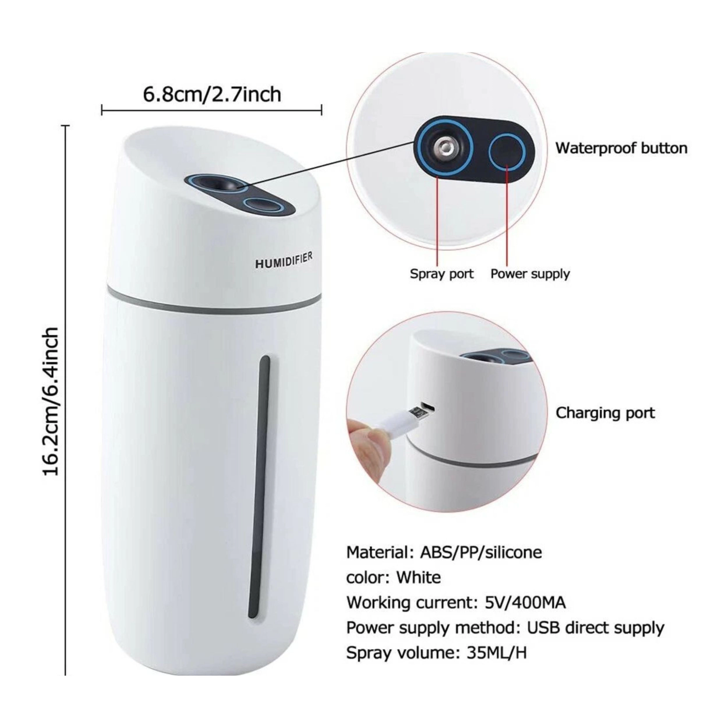 Home Collection Portable 260 mL USB Mini Humidifier with LED Light