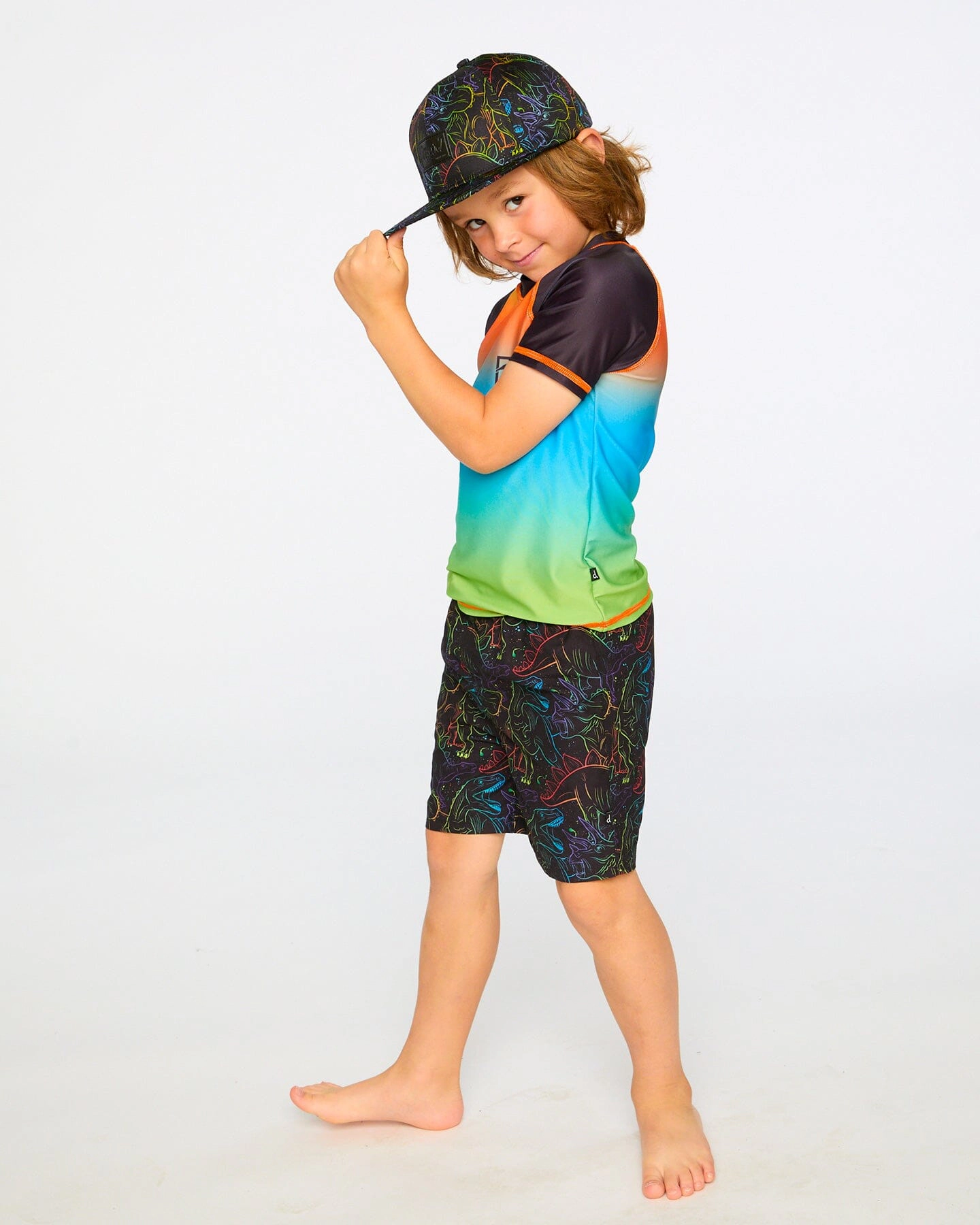 Deux par Boys Ombré Contrast Panel Short Sleeve Rashguard