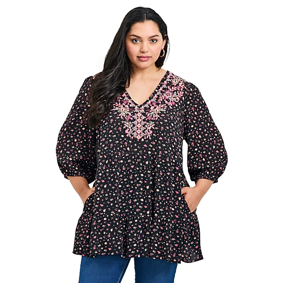 Avenue Women's Plus Size Ditsy Embroidered Tunic - JCPenney