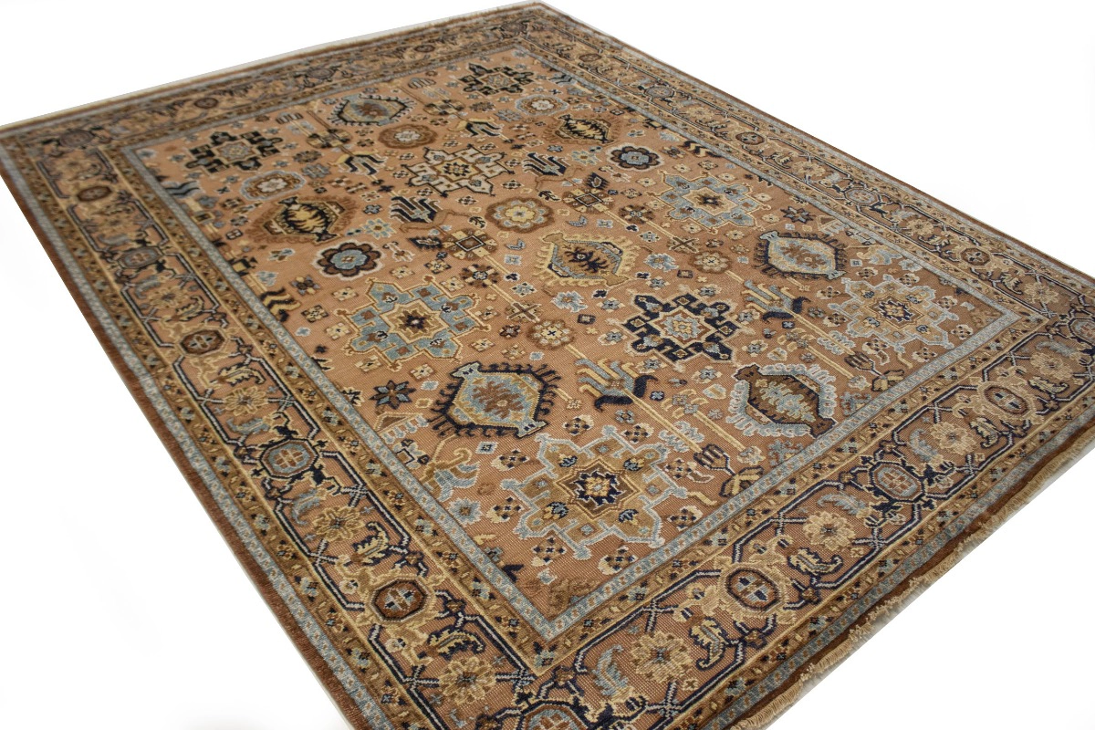 Magic Rugs 8'0 X 9'9 Hand Knotted Rust Geometric Indo-Karajeh Wool Rug
