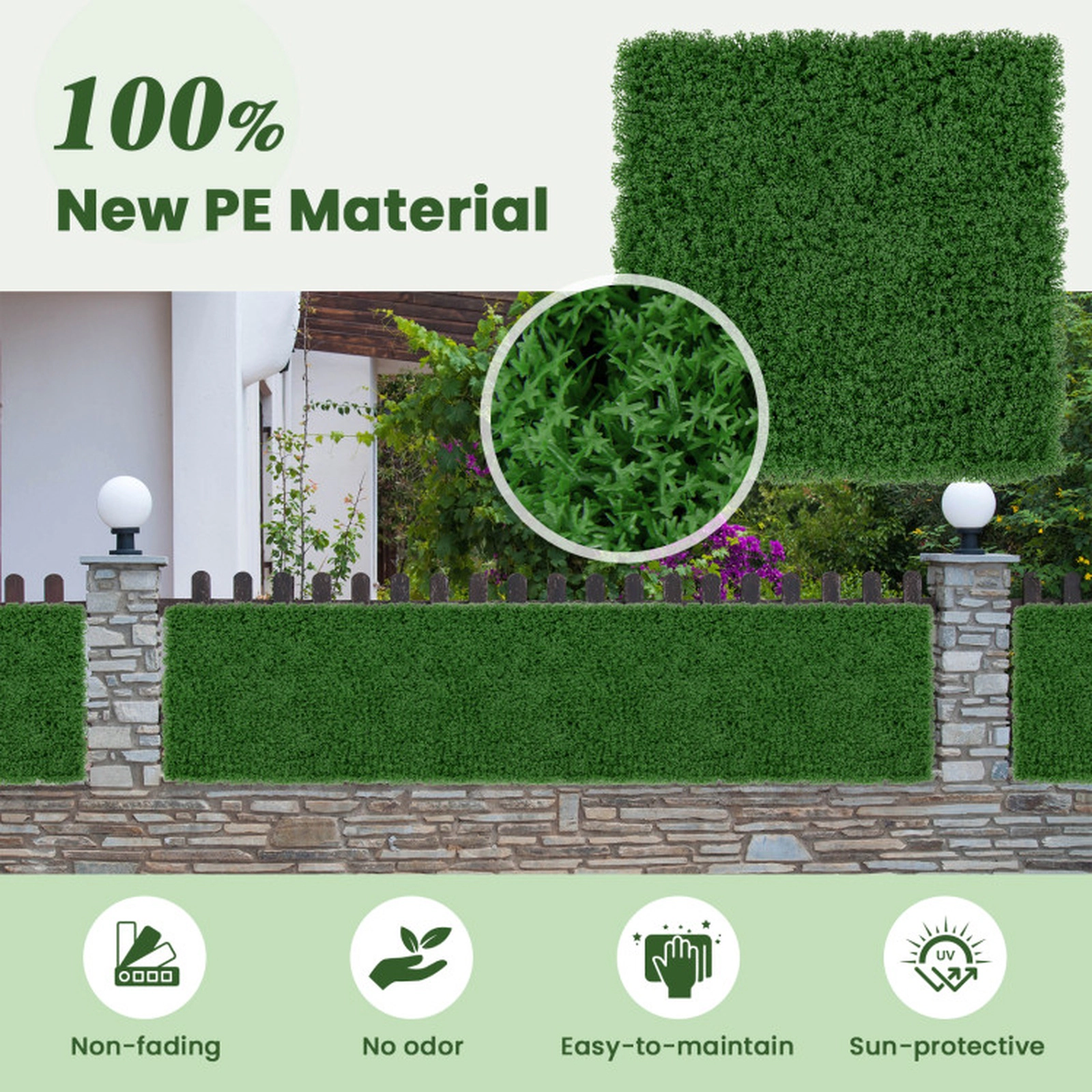SUGIFT 12-Piece 20-in Green Artificial Grass Wall Panels with Clip-Lock Connection and 33-sq ft Coverage