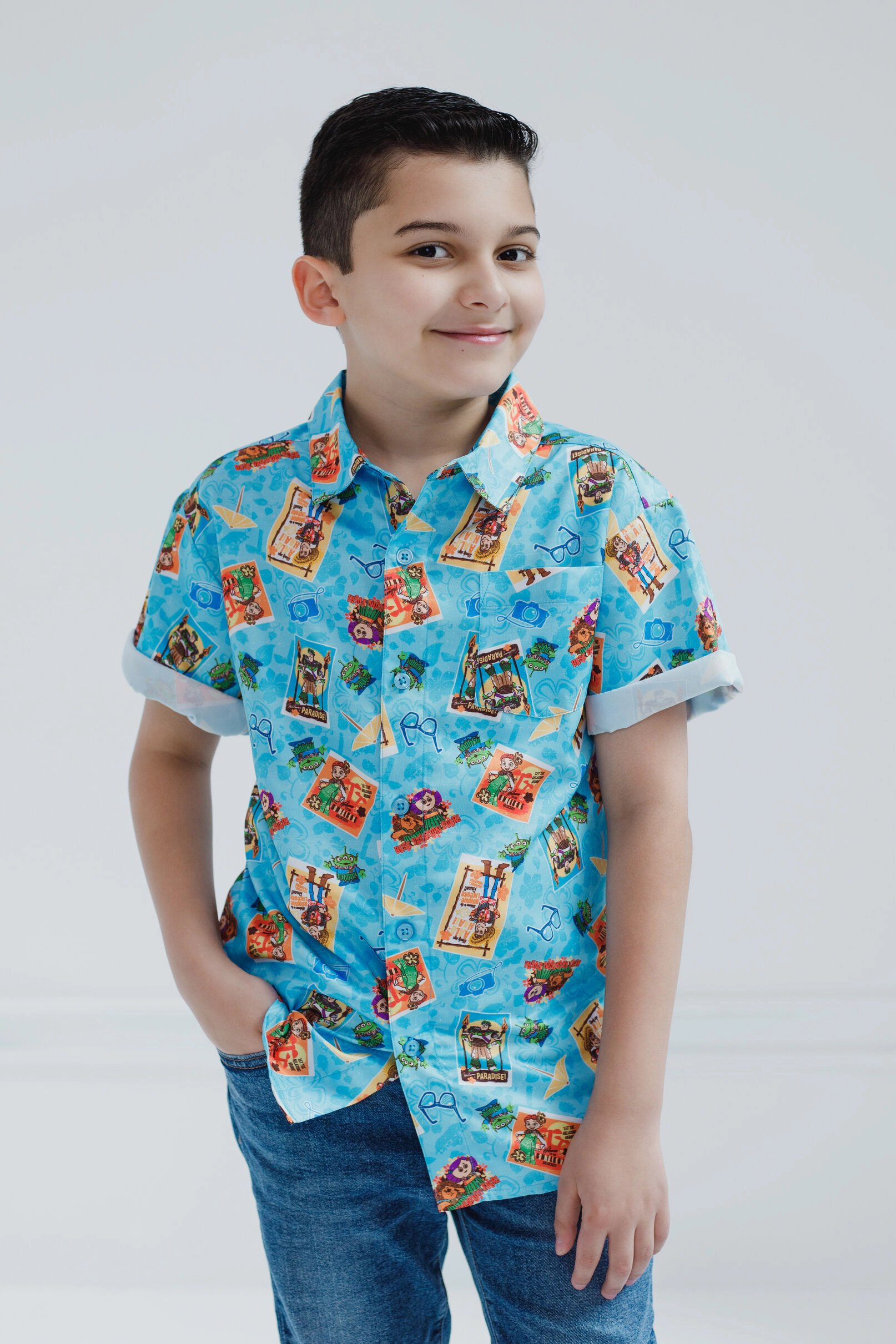 Disney Boys' Short Sleeve Button-Down Shirt