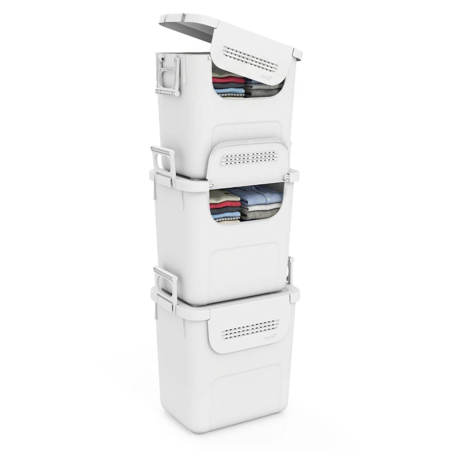 LJG 3 Pieces Plastic Storage Bins Stackable with Front Door and Side Handles