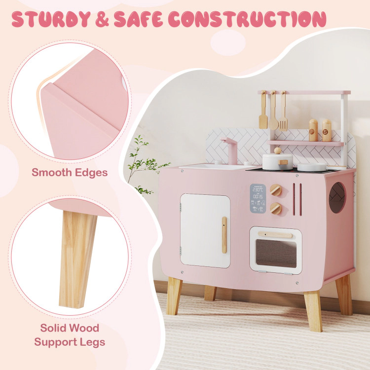 Hivvago Play Kitchen for Kids Wooden Kitchen Playset with Stoves Sink Faucet and Oven