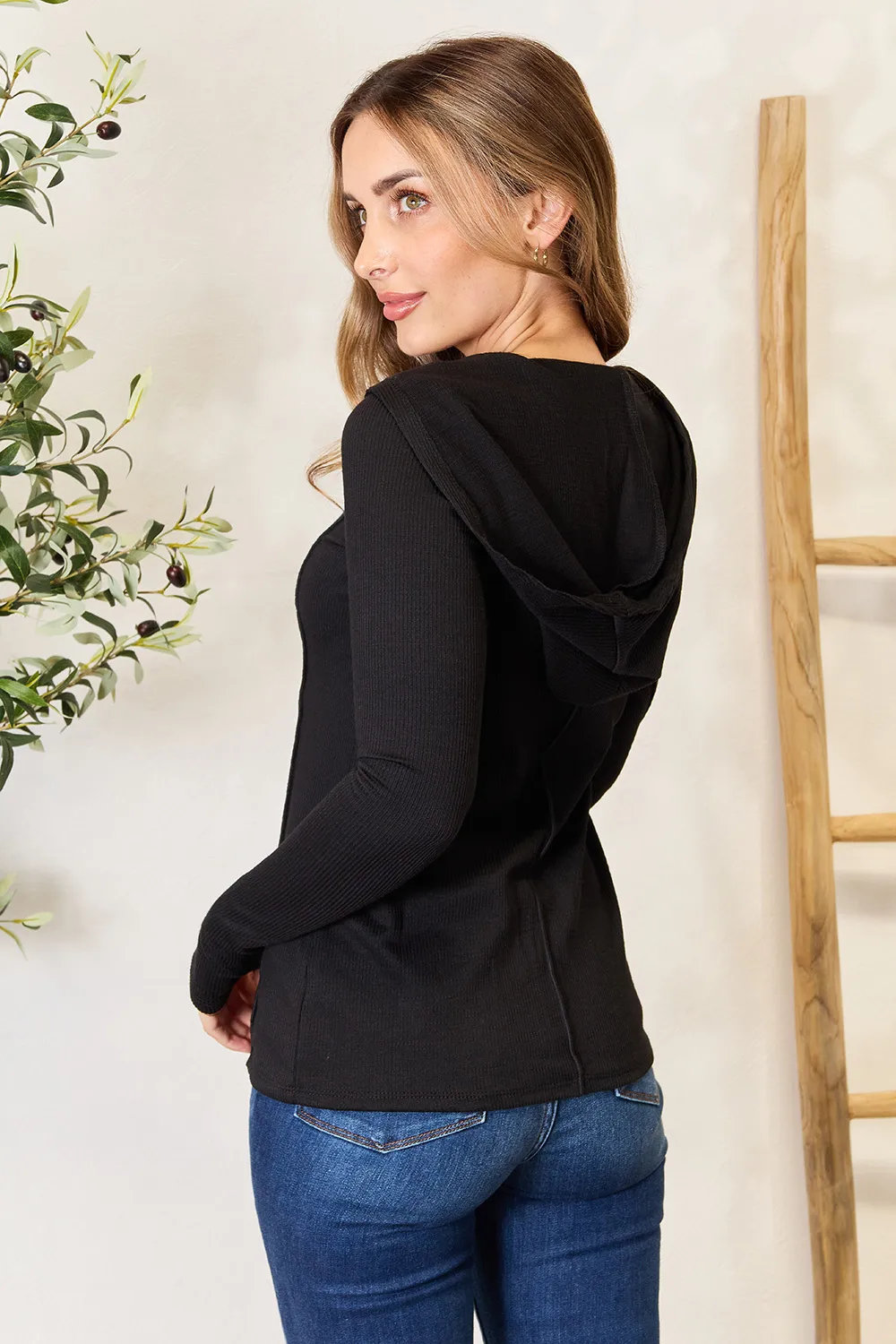 TRUEDAMES Women Full Size Exposed Seam Long Sleeve Hoodie