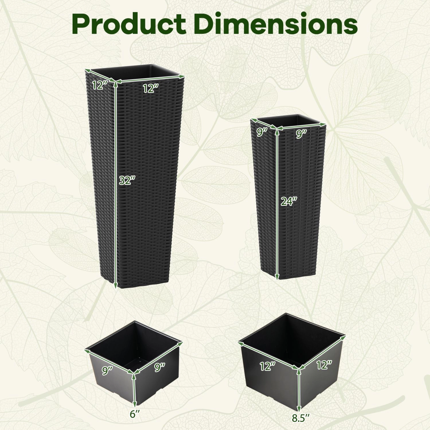 SlickBlue Tall and Short Flower Pots with Drainage Design for Patio, Balcony & Garden Decor