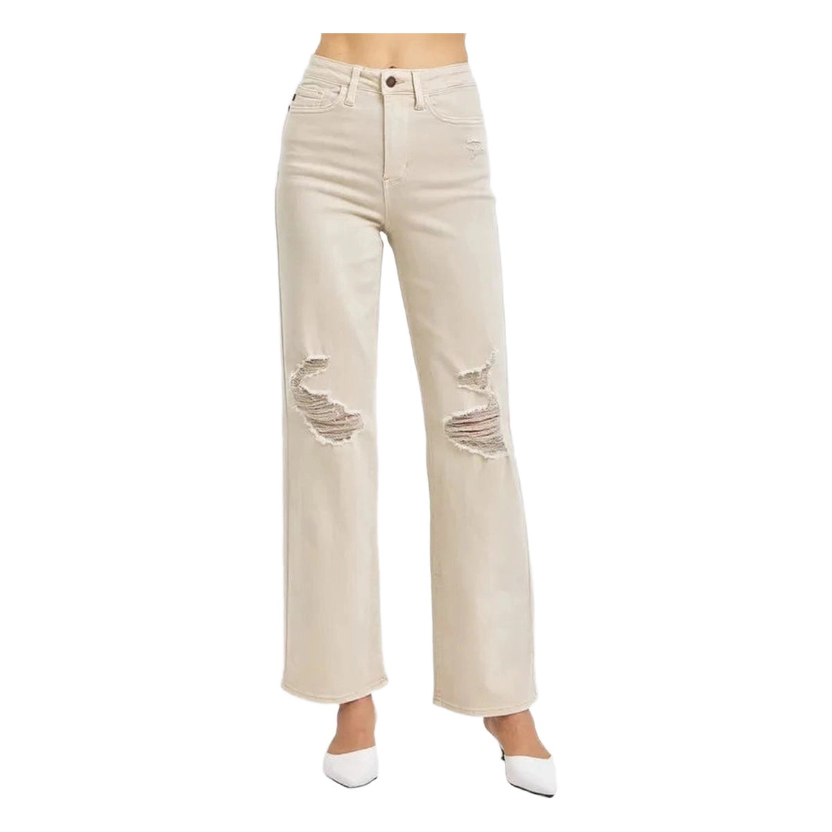 Judy Blue Full High Waist Distressed Wide Leg Jeans