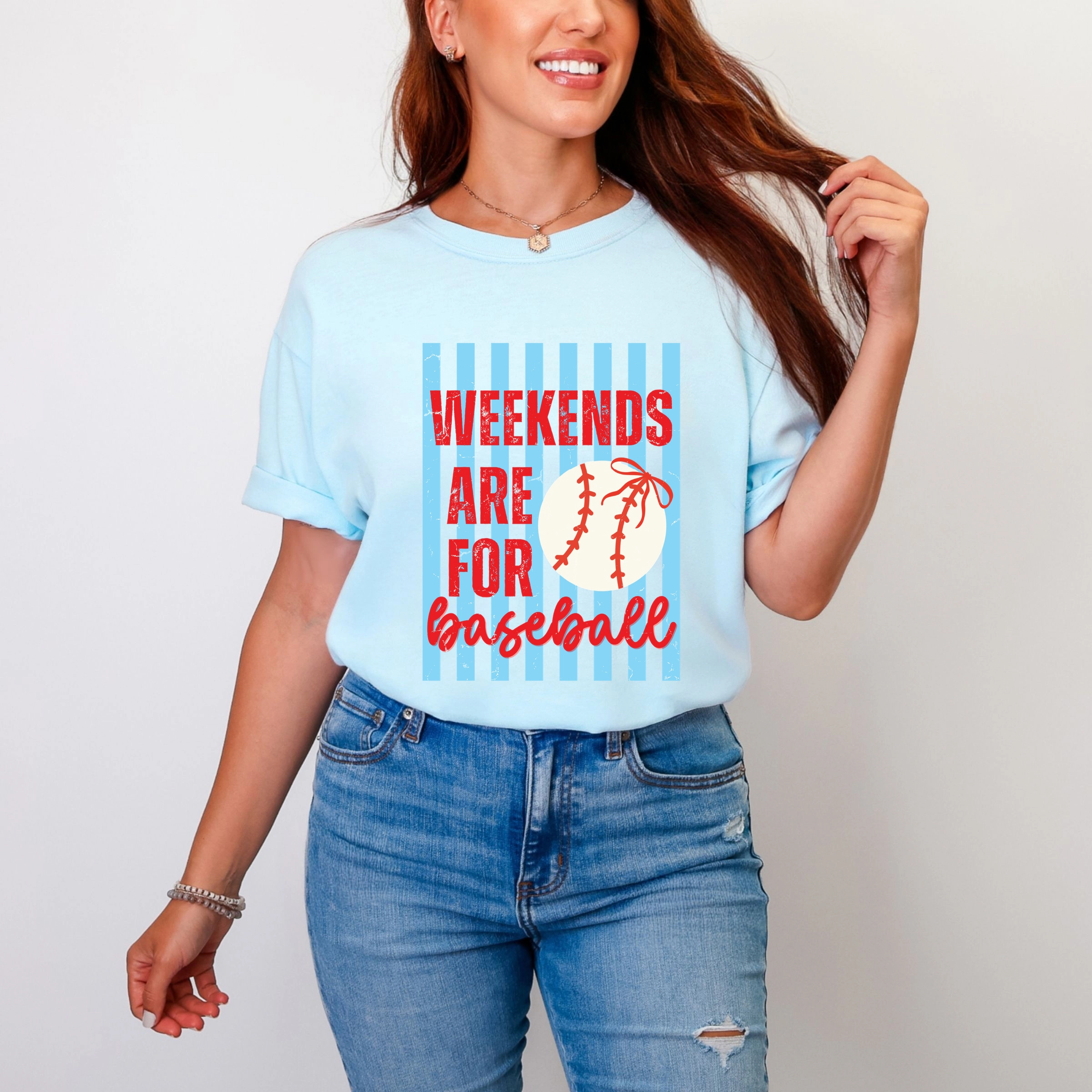 Simply Sage Market - Weekends Are For Baseball Stripes Women's Garment Dyed Graphic T-Shirt