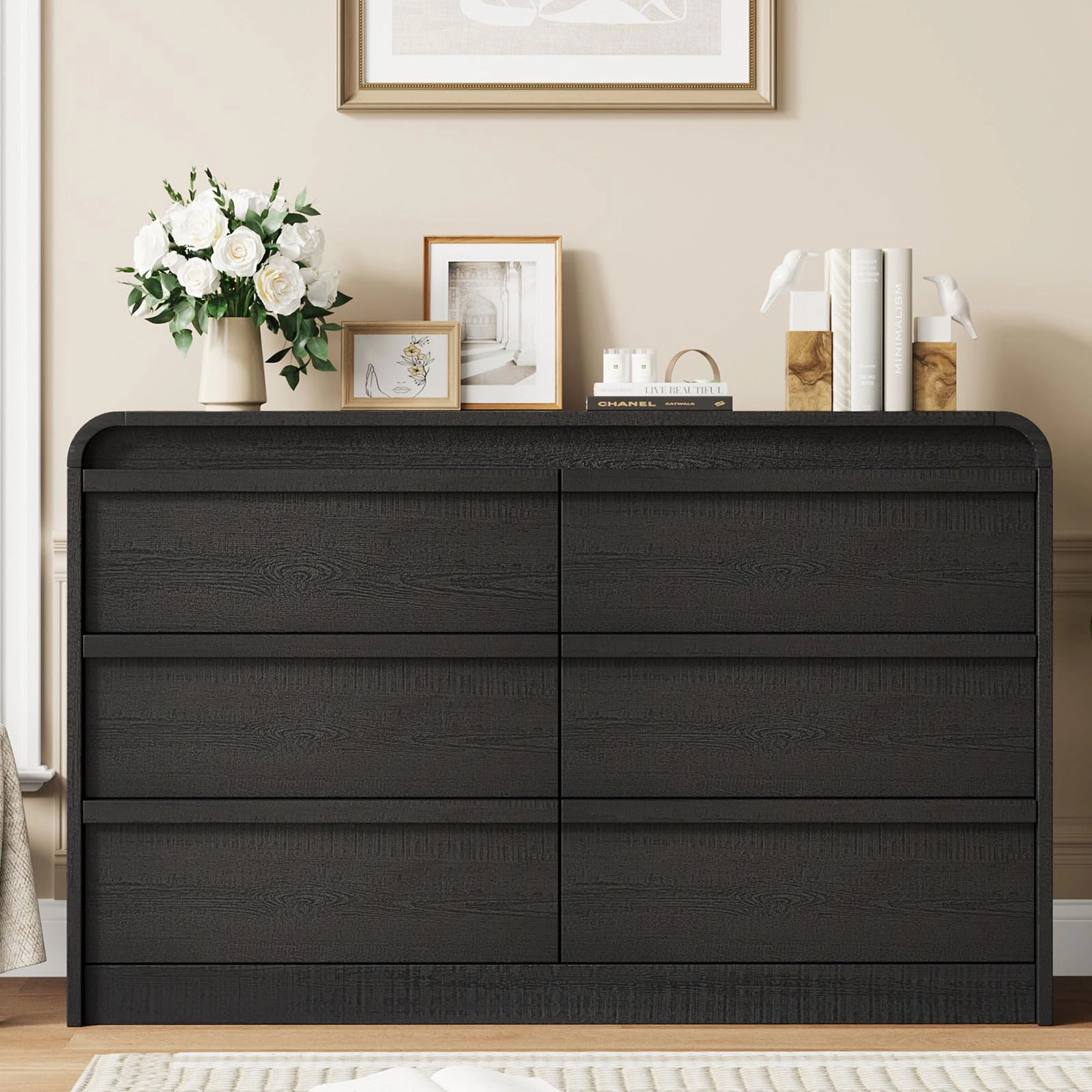 Arched 6 Drawer White Dresser, Modern Wood Storage Chest with Curved Design