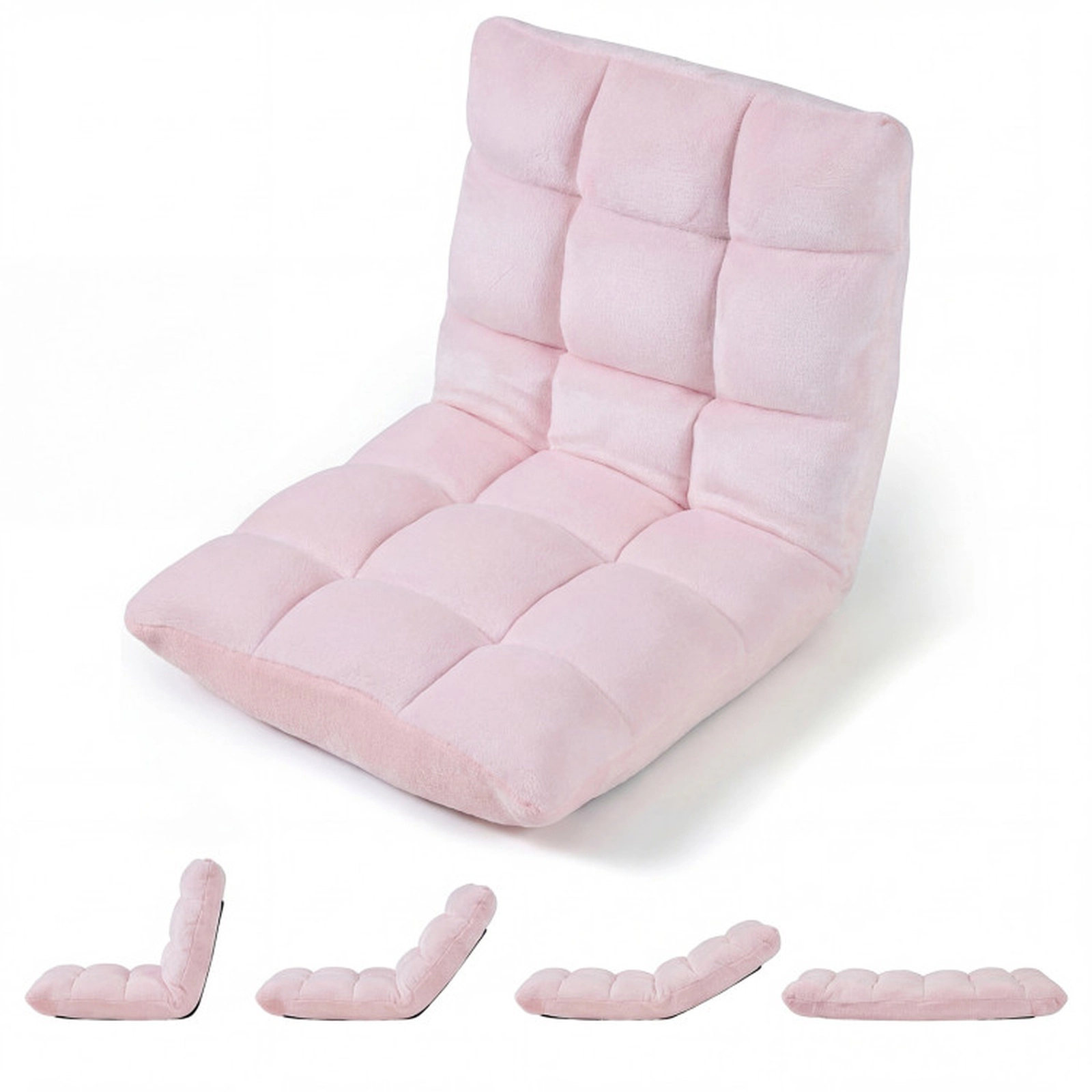 SUGIFT 14-Position Quilted Flannel Folding Floor Gaming Chair 41.5-in x 22-in x 6-in 200-lb Capacity Light Pink