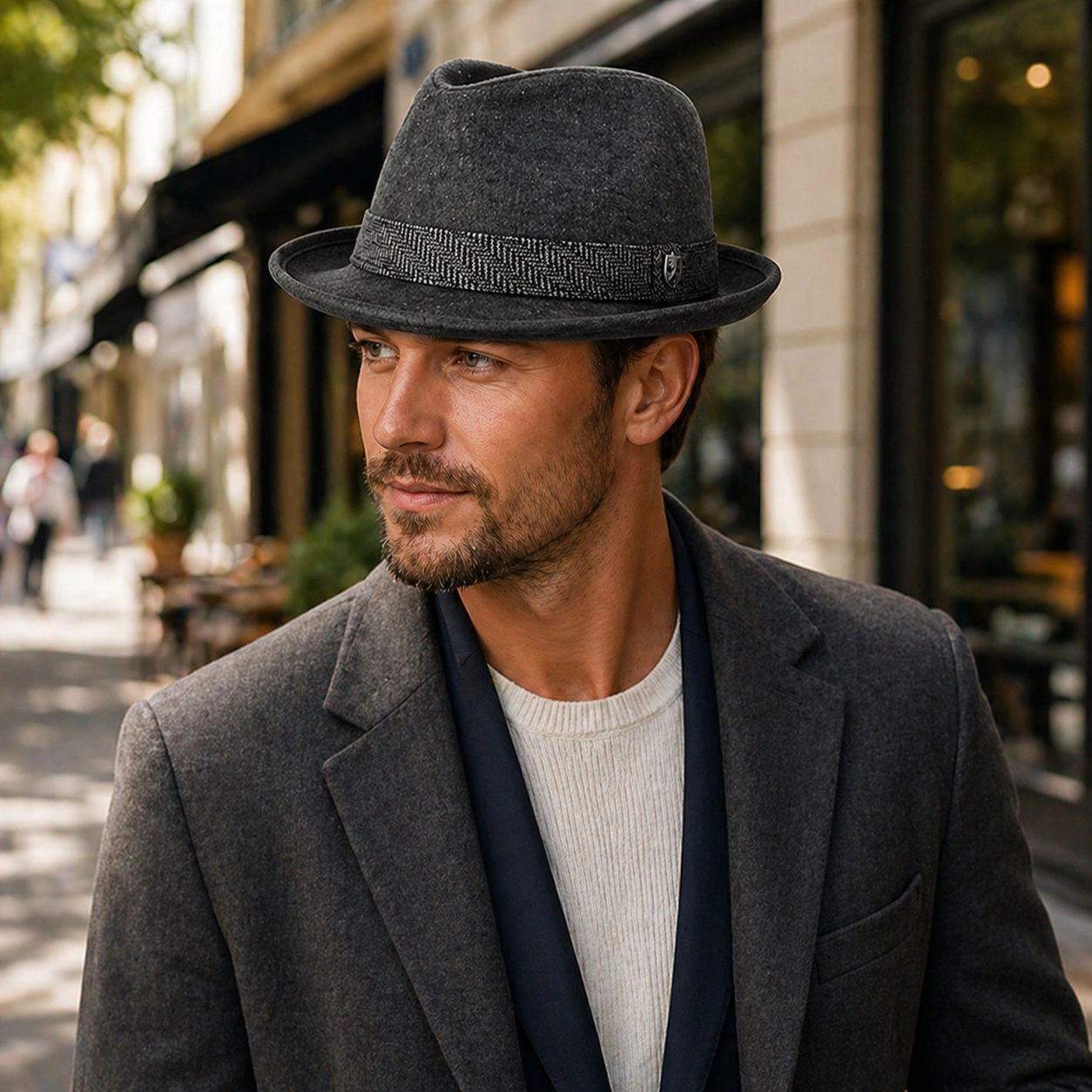Ascentix Men's Wool Blend All Season Fedora Hat with Herringbone Band