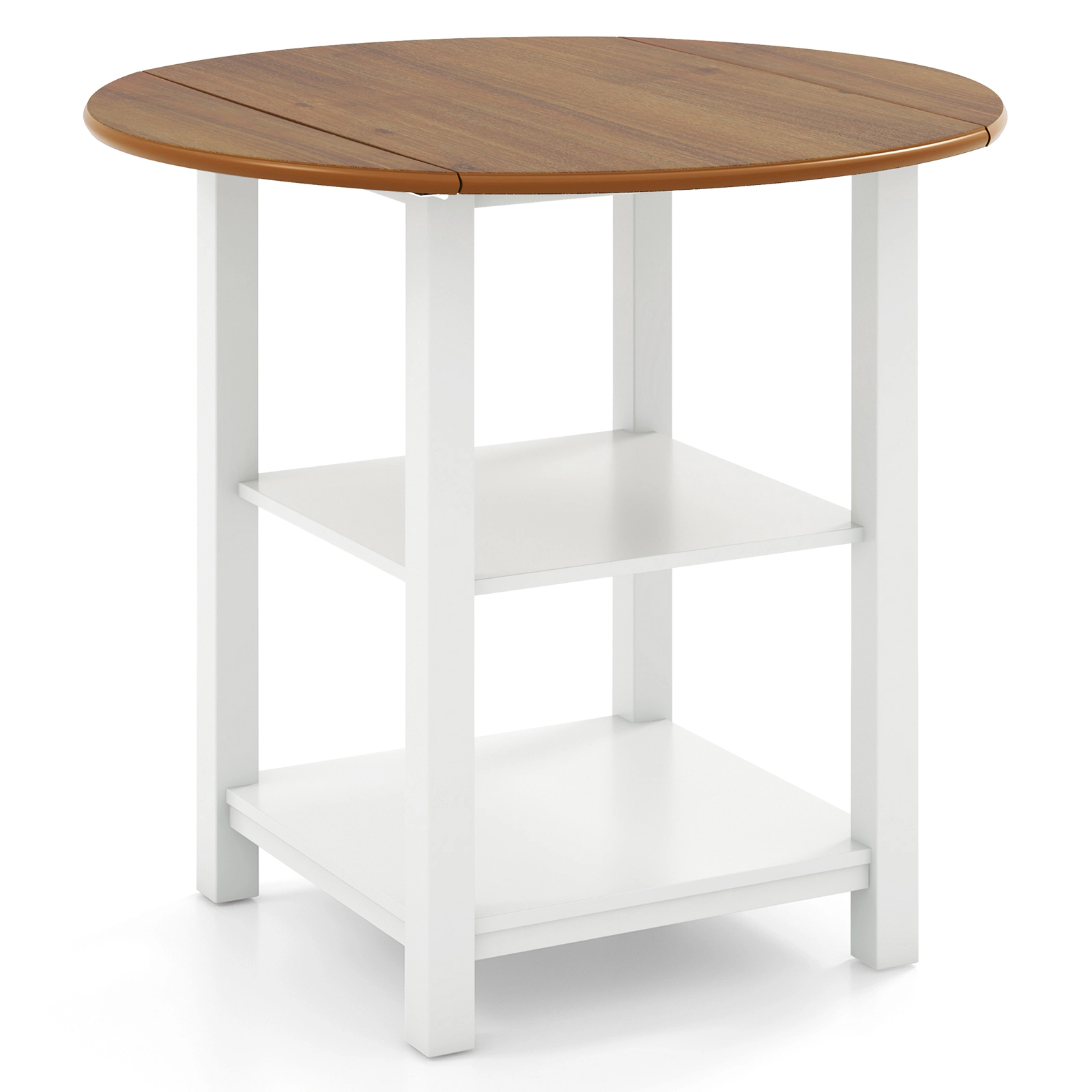 SUGIFT 40-Inch Round Counter-Height Drop-Leaf Folding Dining Table with 2 Storage Shelves
