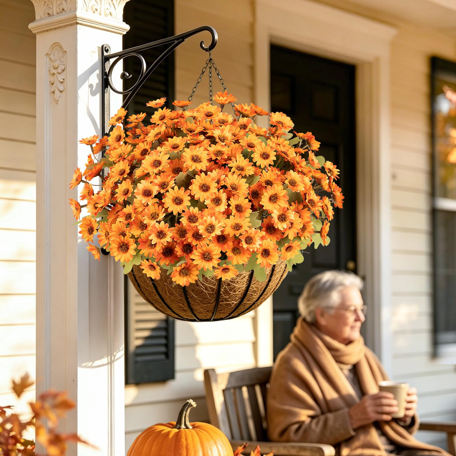 PUPWE 12 Artificial Fall Flowers  Uv Resistant Faux Mums For Outdoors