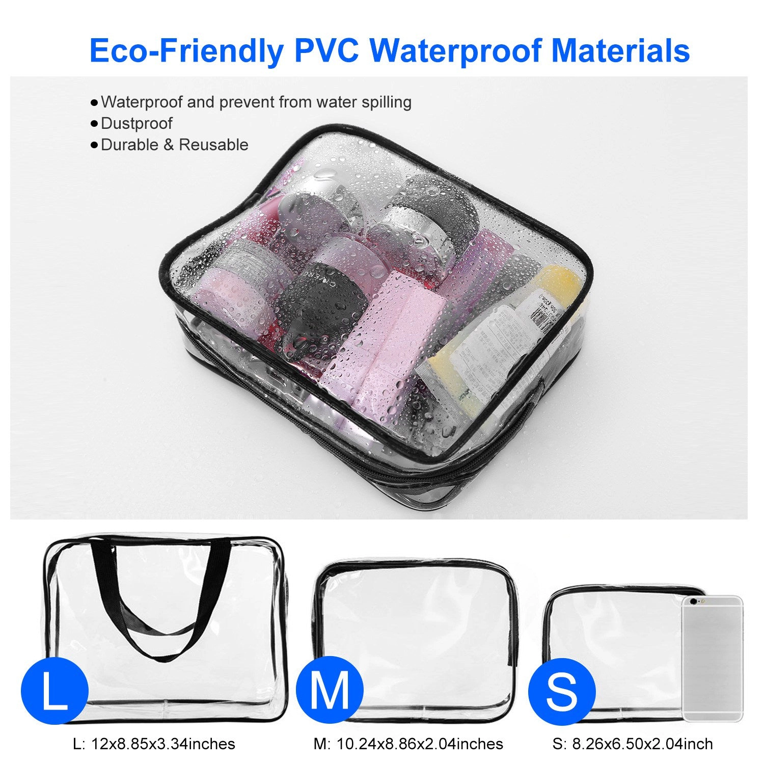 GBruno 3-Piece Clear Travel Toiletry Bag Set