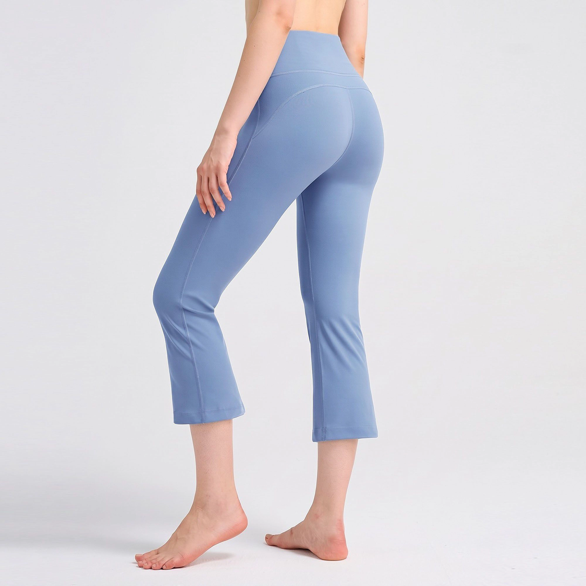 Anna-Kaci Women's High-Waist Cropped Flare Leggings with Wide Waistband Smooth Stretch Pull On Yoga Pants