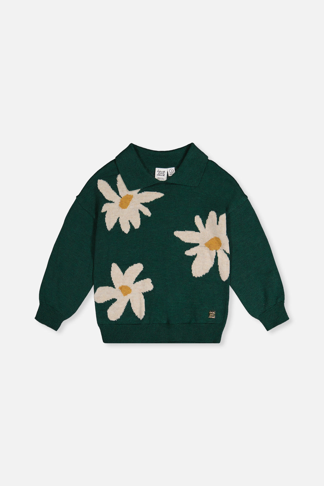 Deux par Girls Daisy Jacquard Shirt-Collar Knitted Sweater