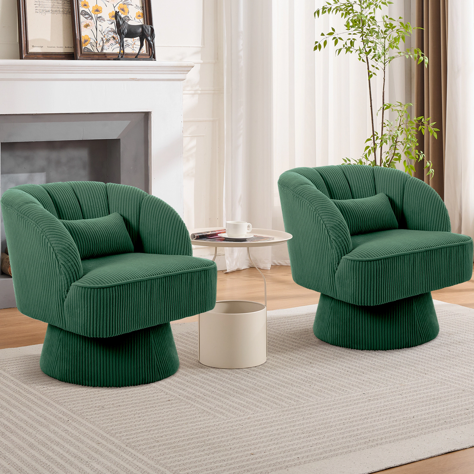 BebreezChic Beige Fleece 360 Swivel Barrel Accent Chair Round Upholstered Lounge Armchair for Living Room