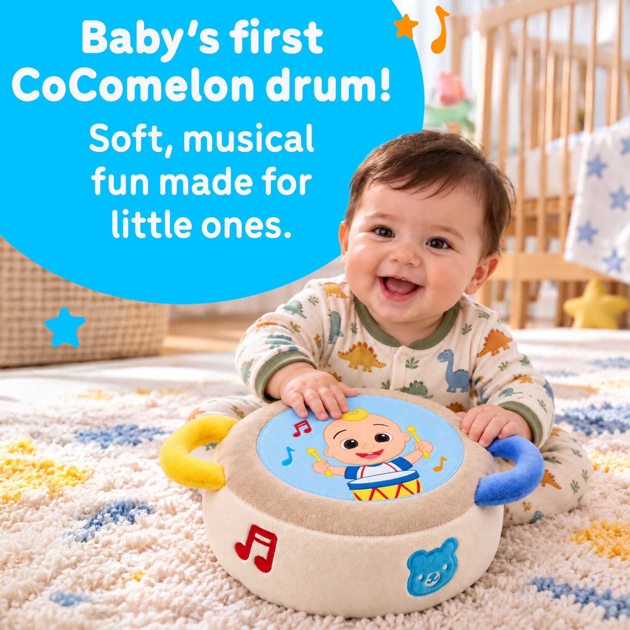 CoComelon Kids JJ Plush Drum - Soft Musical Tap Drum Toy with Sing-Along Songs