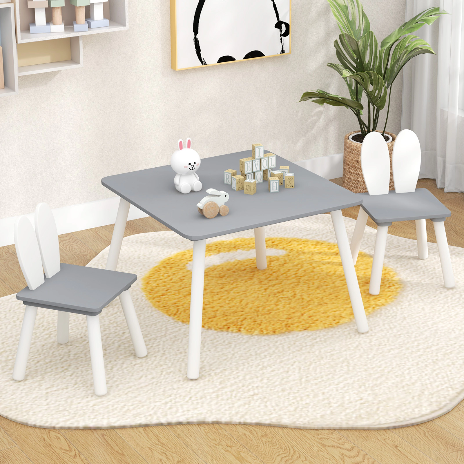 Hivvago 3 Pieces Kids Table And Chairs Set For Arts Crafts Snack Time