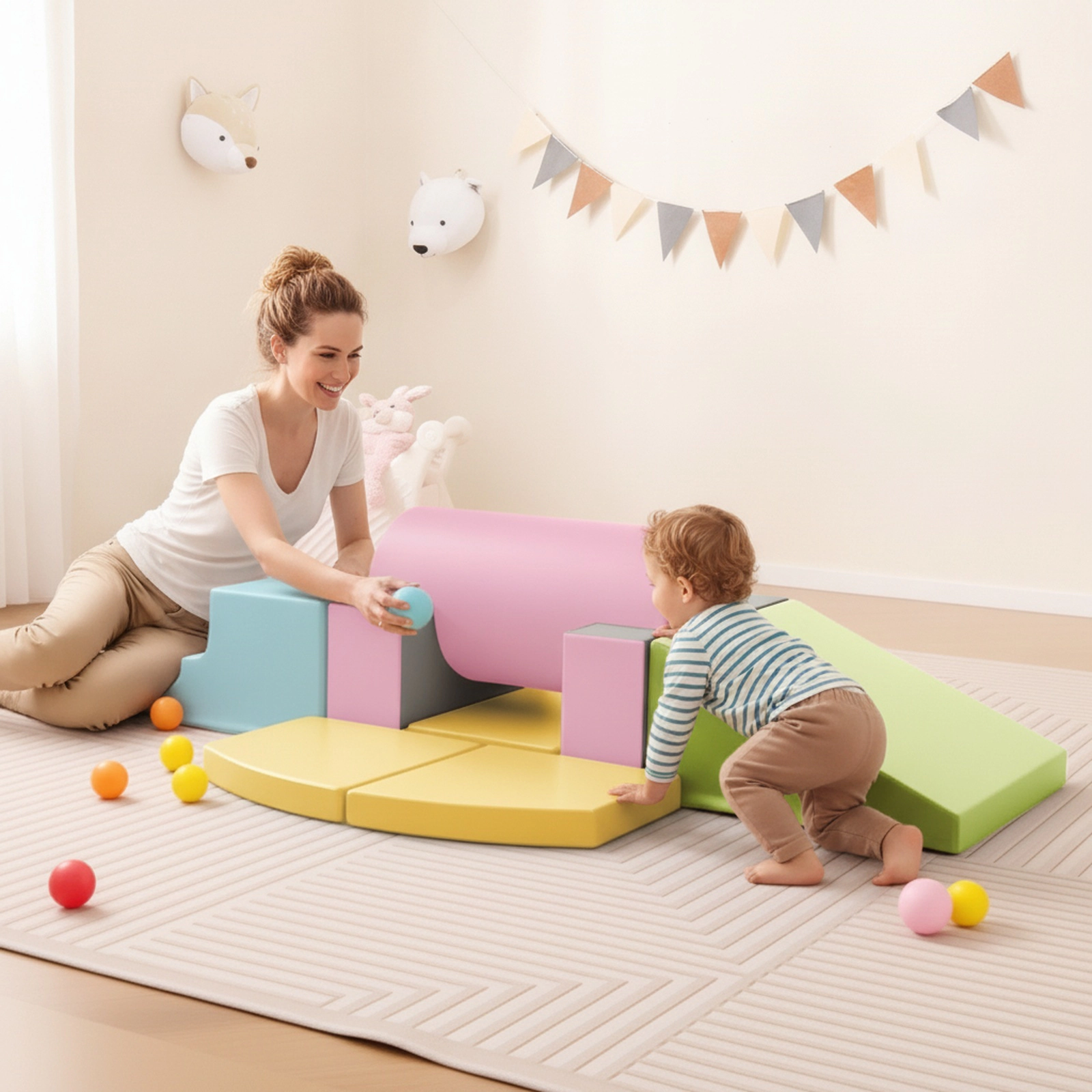 10-Piece Foam Climbing Toys for Toddlers PU Leather Soft Building Blocks with Hook and Loop Fasteners Ages 1-3 Yellow