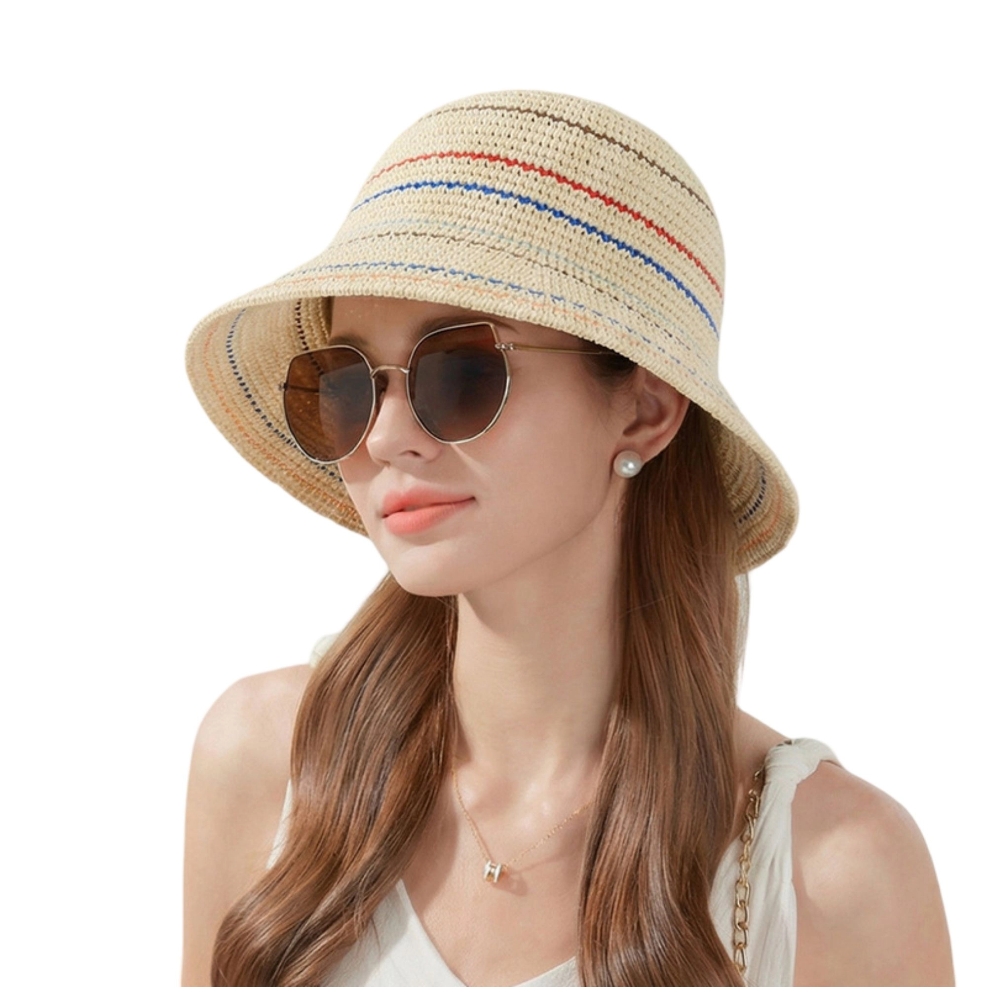 Anna-Kaci Womens Straw Bucket Hat Breathable Woven Sun Lightweight Packable Summer Beach