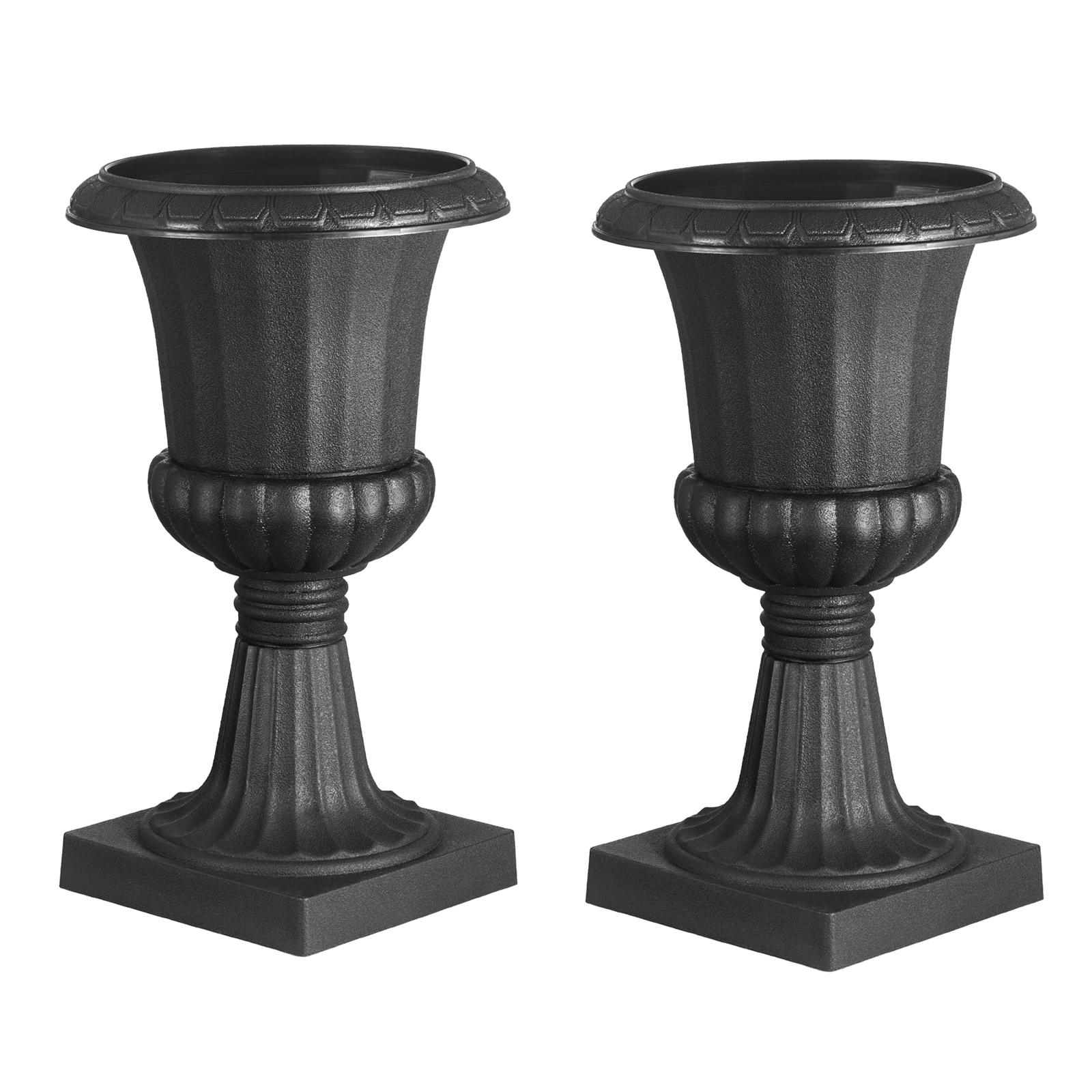 HONGGE Set of 2 Black Urn Planters, 9.8 x 16.5 Inch PP Plastic Flower Pots for Porch, Patio, and Garden