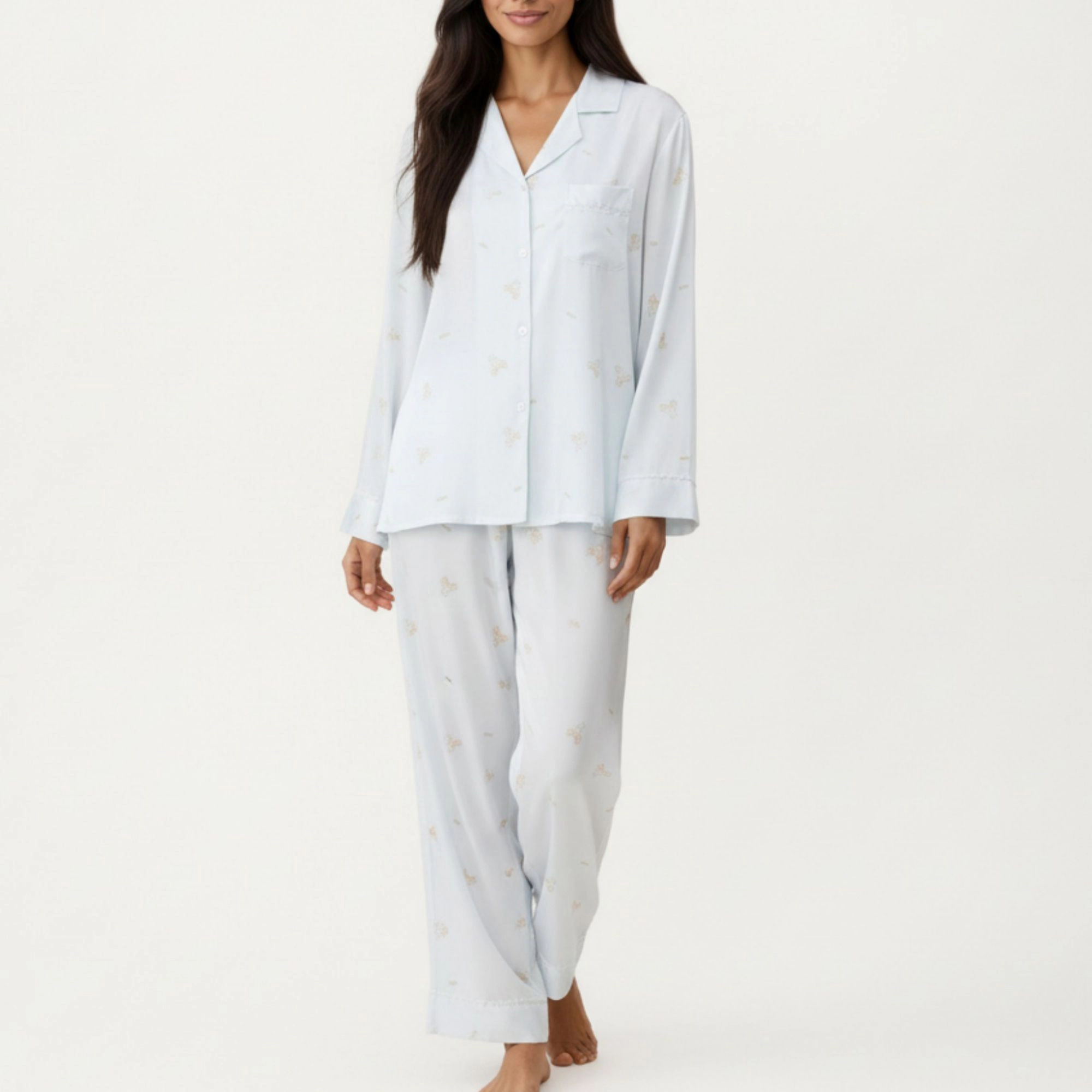 Anna-Kaci Women's 2-Piece Printed Button Front Pajama Top with Relaxed Long Sleeves and Matching Elastic Waist Pants