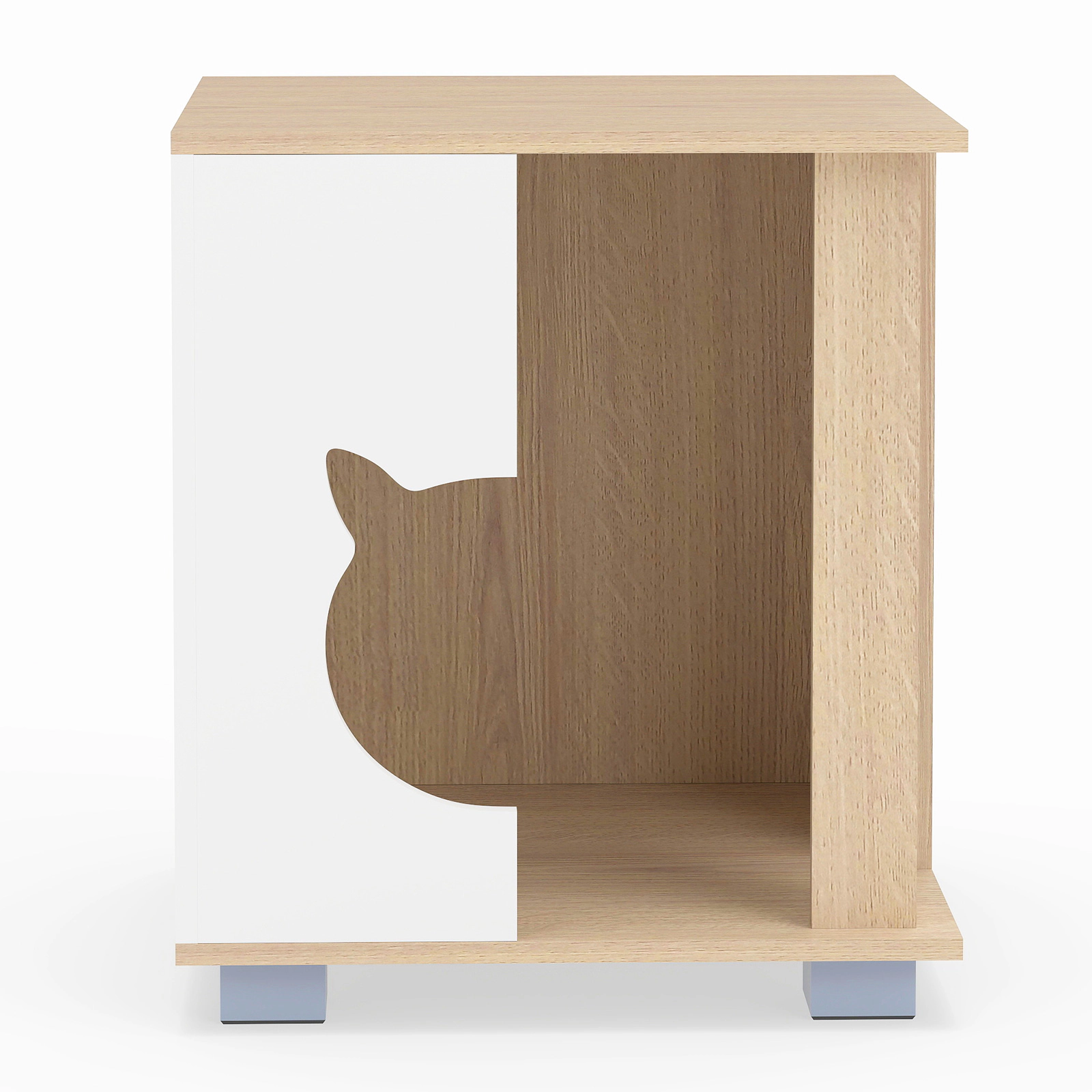 Glintex Wooden Cat Condo Side Table with Cat-Head Entry and Metal Legs, Natural
