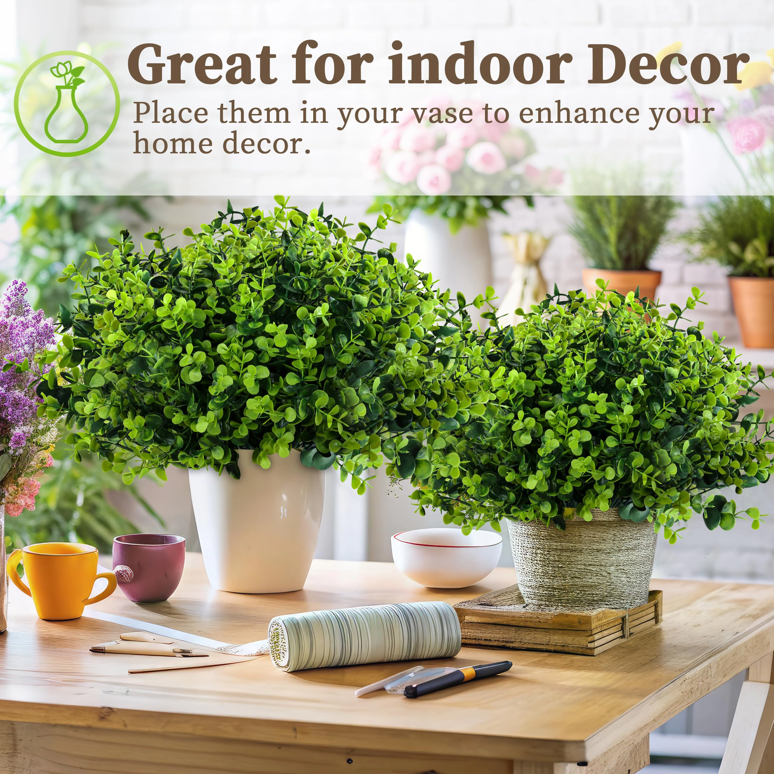 PUPWE 20 Artificial Greenery Boxwood Plants  Outdoor