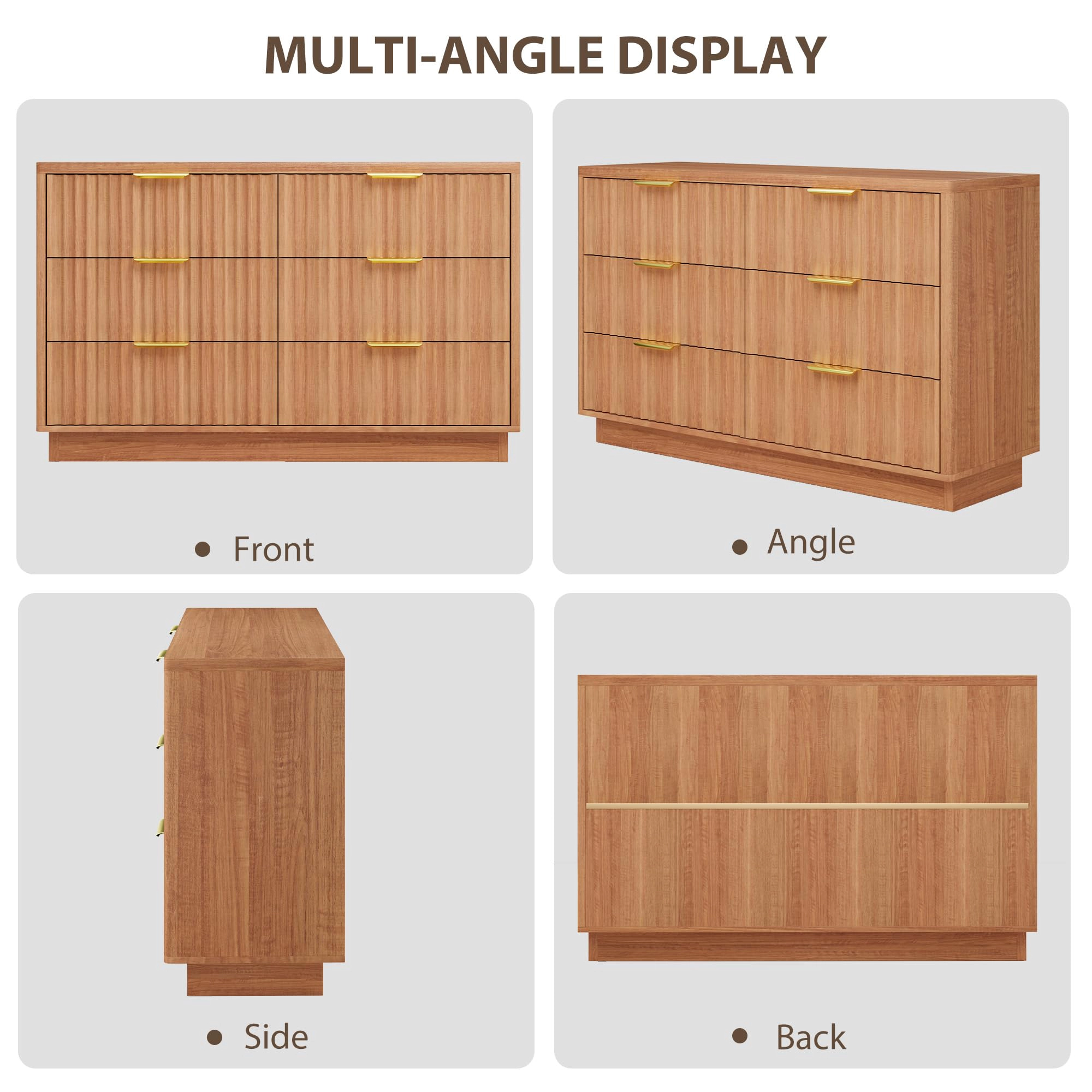 Modern 6 Drawer Wood Dresser, 47" Chest of Drawers Storage Cabinet for Bedroom or Nursery