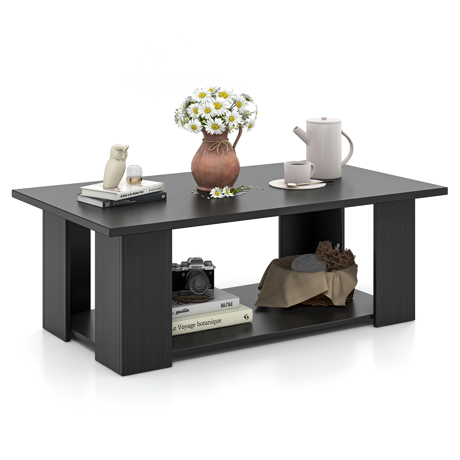 Glintex 2-Tier 41-Inch Coffee Table with Wide Open Storage Shelf