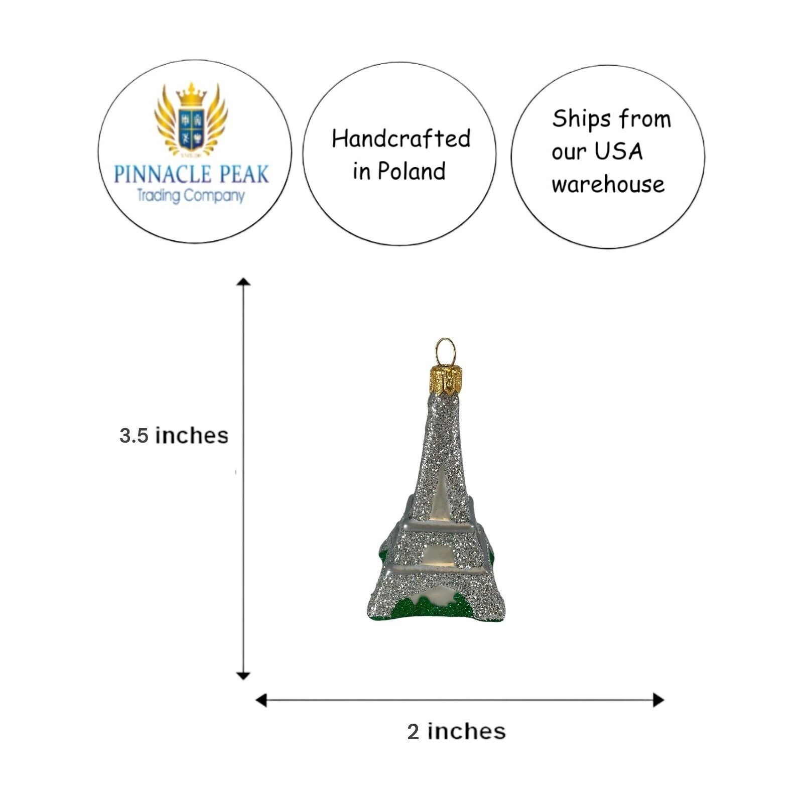 Pinnacle Peak Trading Company Eiffel Tower Paris France Mini Polish Glass Christmas Ornament Decoration 3 inch