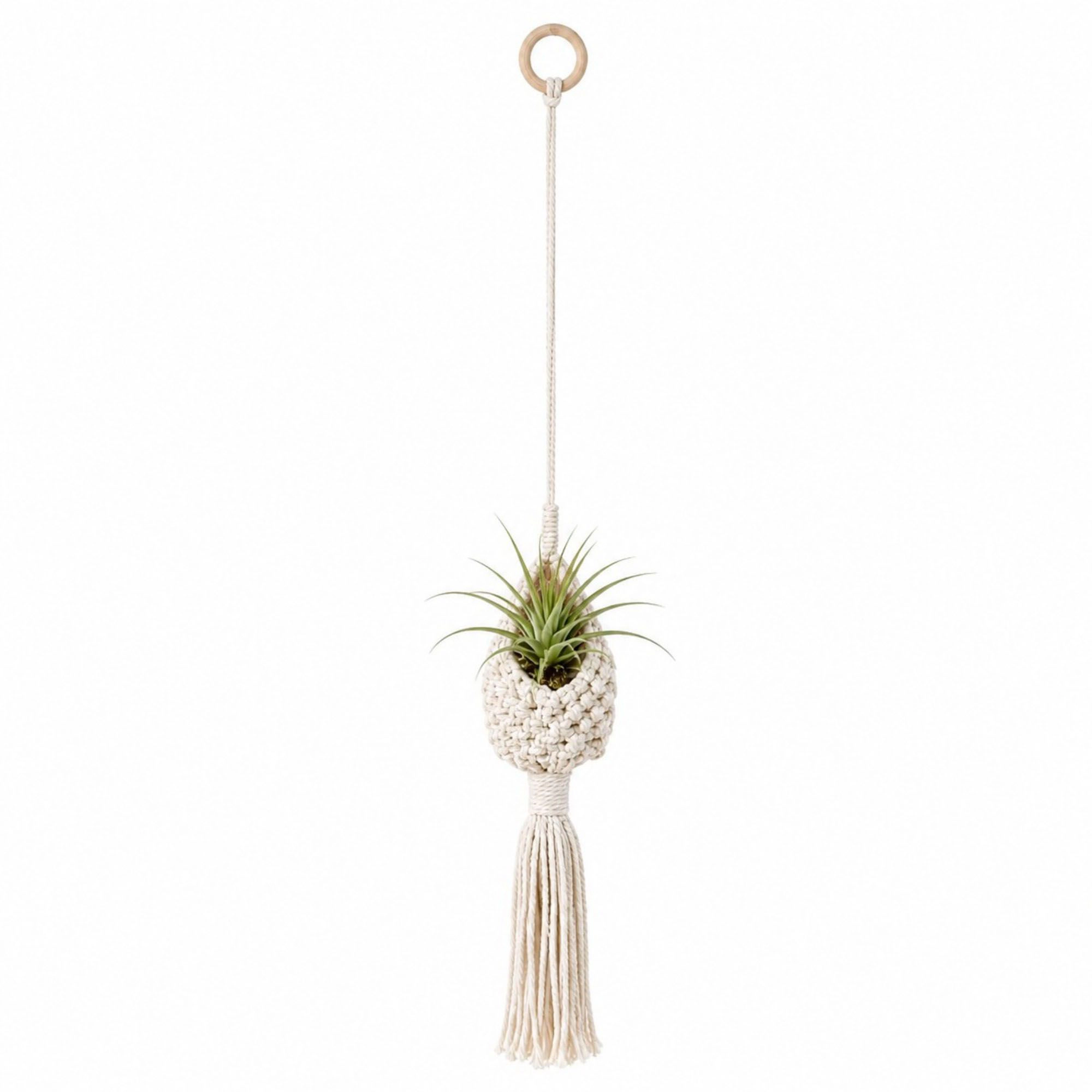 Alilang Unisex Macrame Hanging Basket with Wood Ring Tassel for Plant and Home Storage