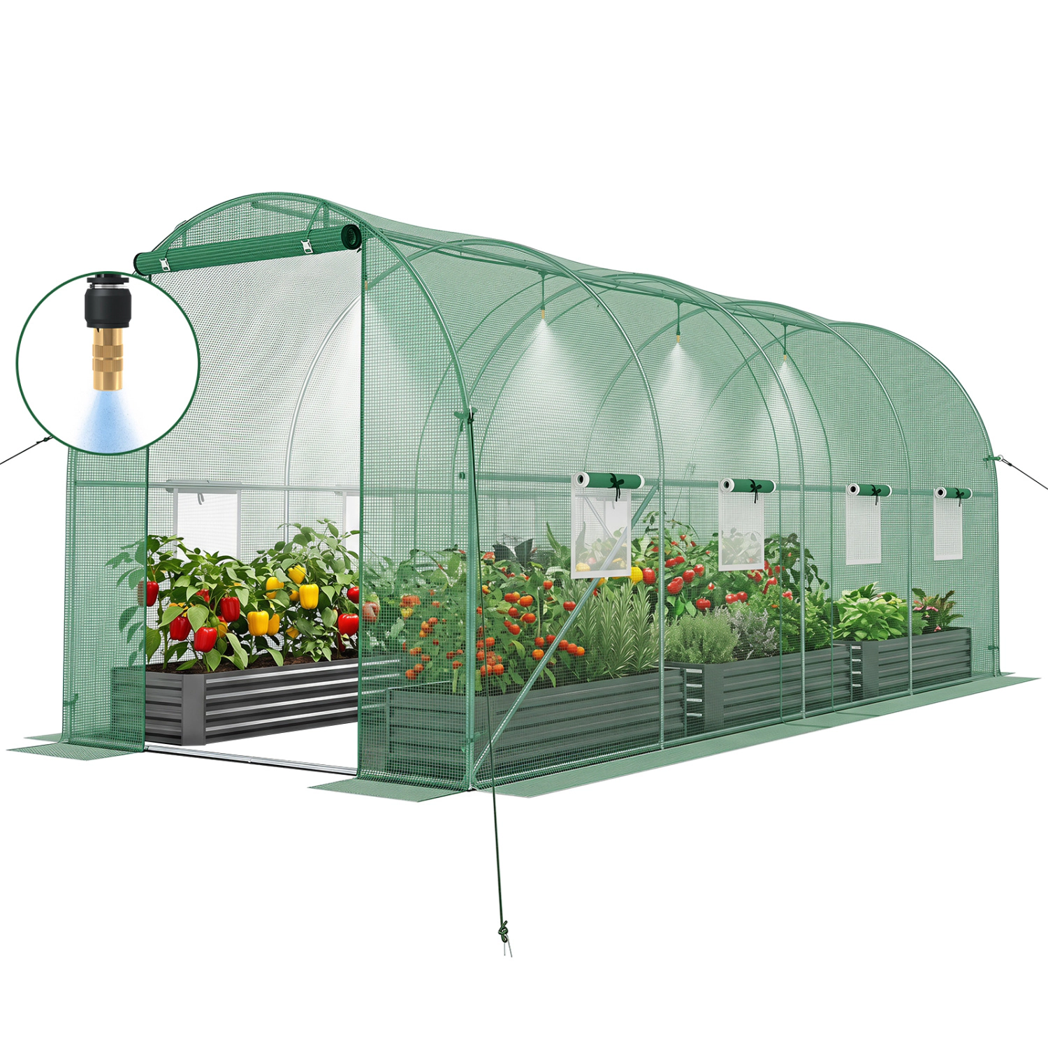 LJG 15 x 7 ft Walk-in Tunnel Greenhouse with Watering System