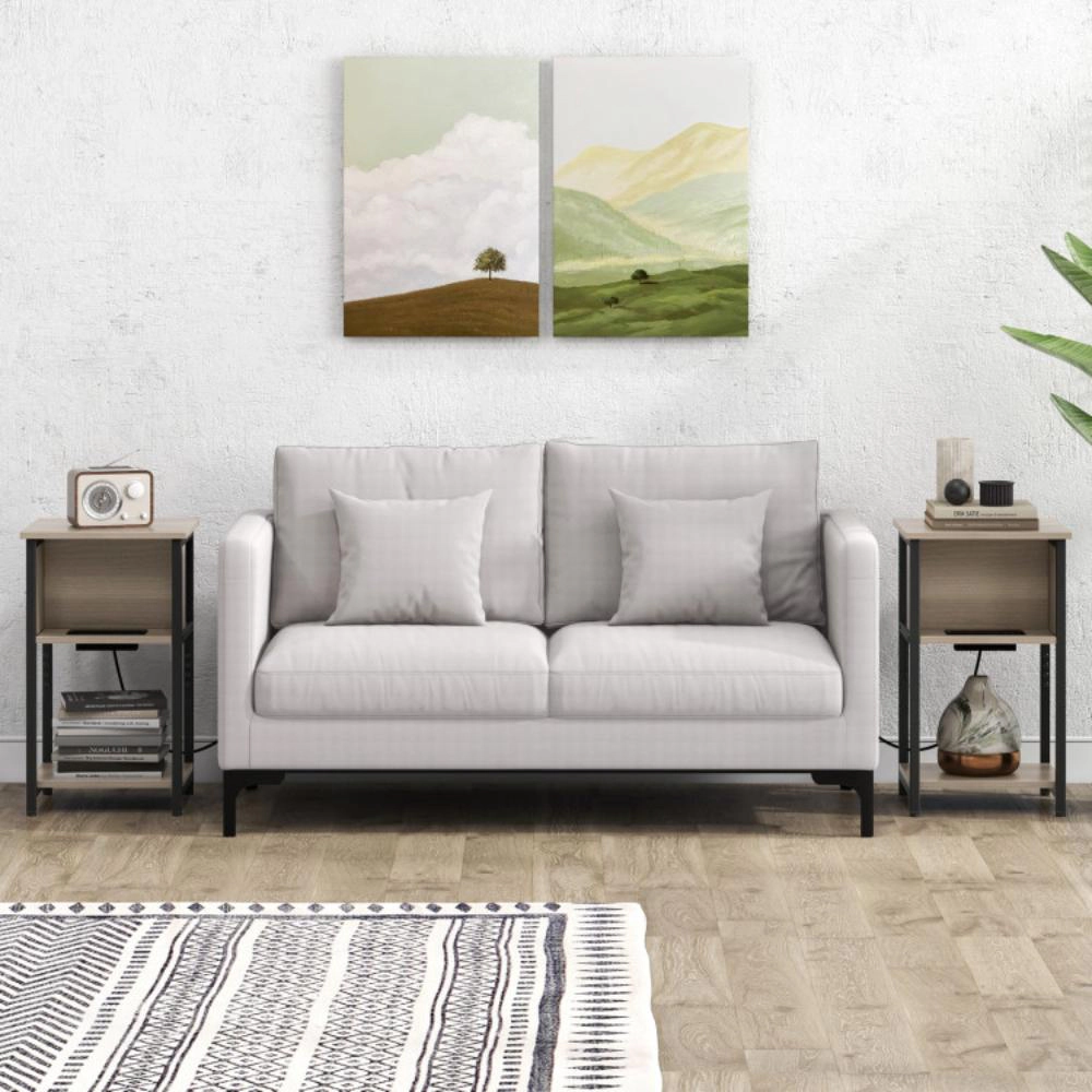 Hivvago 3-Tier Side Table with Charging Station, USB Ports, and Power Outlets