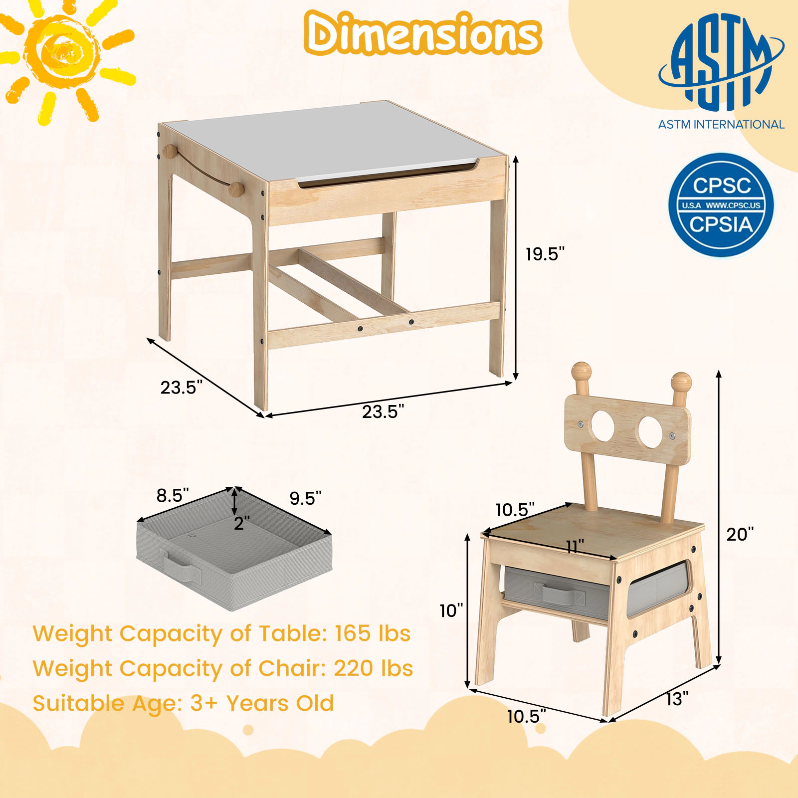 SUGIFT Kids Table and 2 Chairs Set Natural Robot-Shaped with Reversible Whiteboard