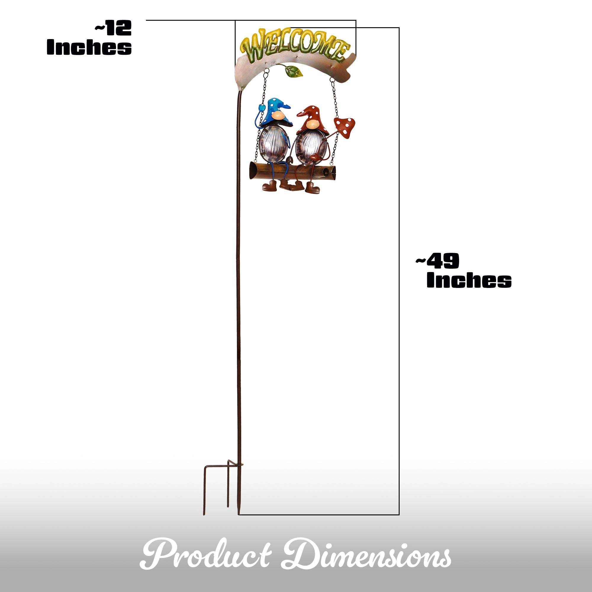 G128 Gnome Solar Garden Stake Light with Welcome Sign - Swinging Gnome Mushroom Yard Decor for Lawn Patio Porch