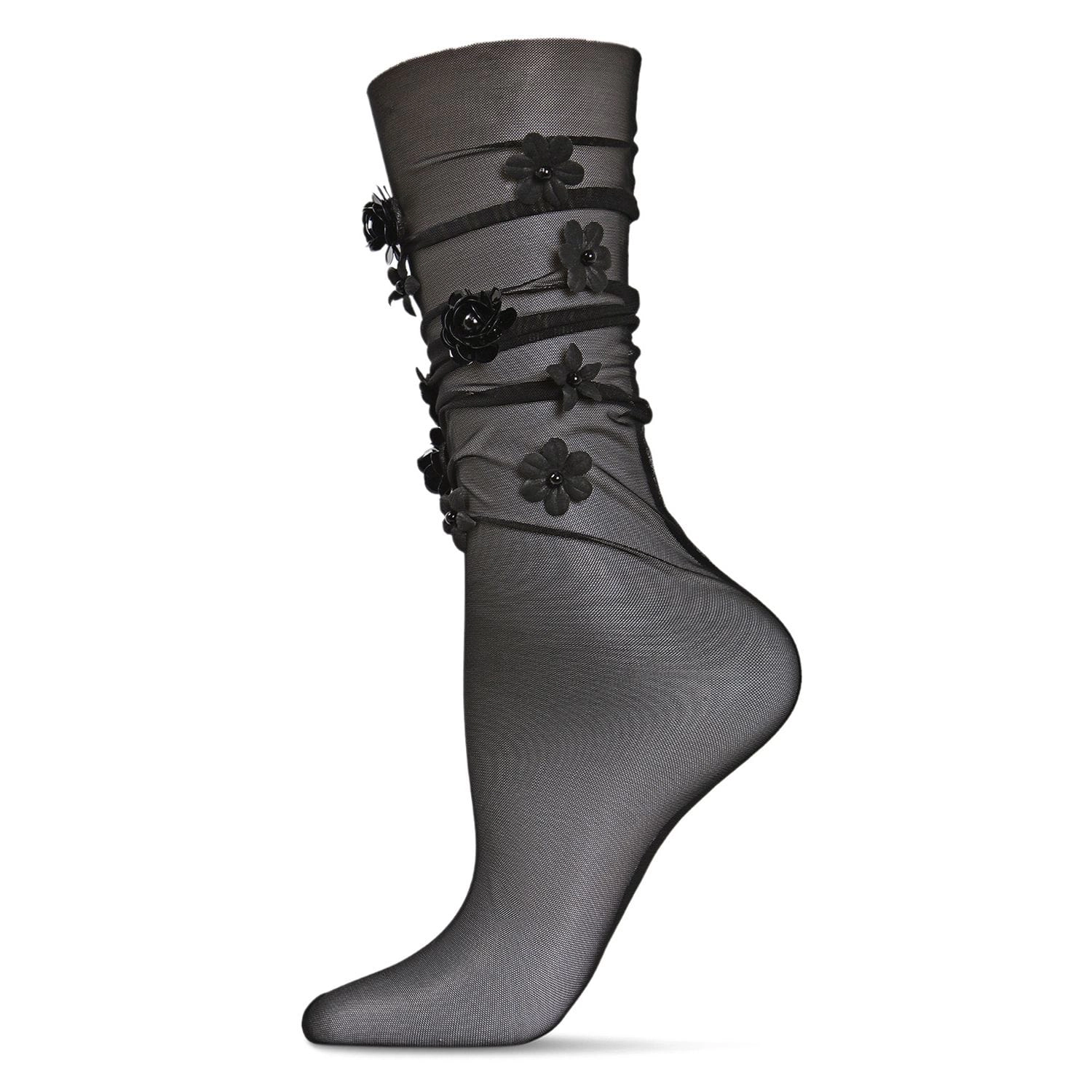 MeMoi Women's Posy Floral Chiffon Slouch Crew Socks