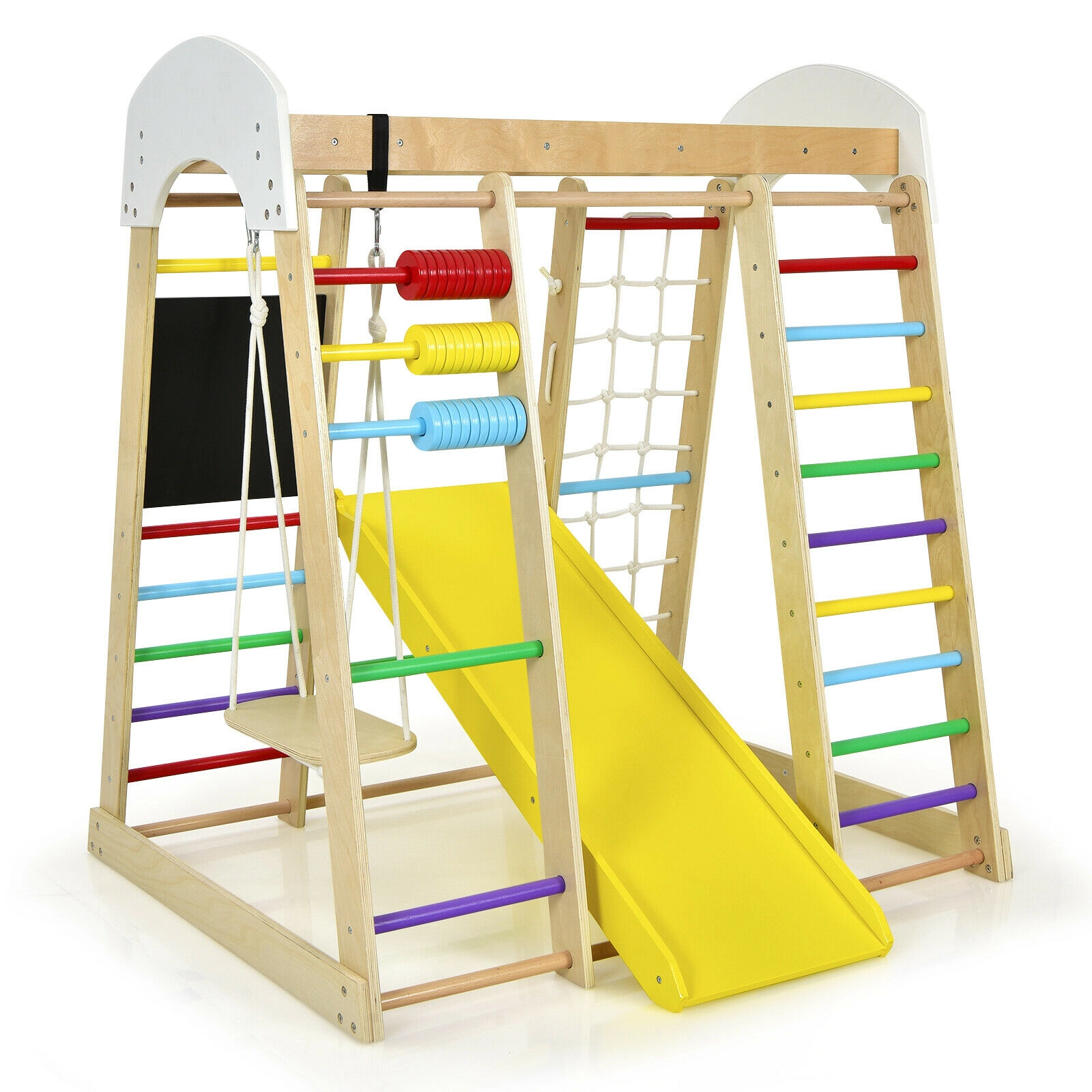 LJG Indoor Playground Climbing Gym Wooden 8-in-1 Climber Playset for Children
