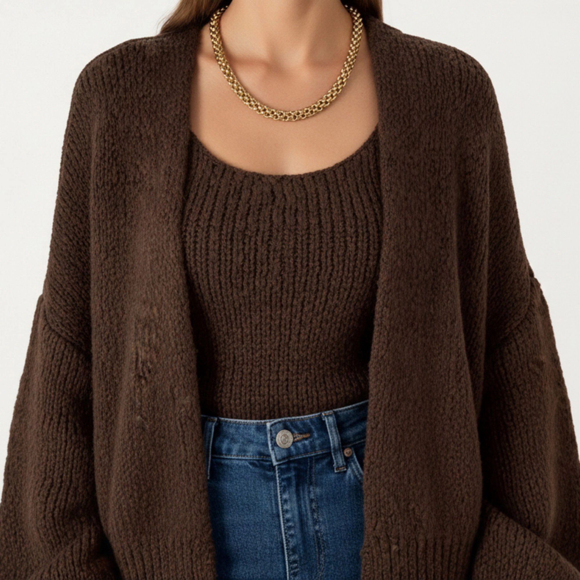Anna-Kaci Women's 2-Piece Knit Tank and Cardigan Set with Ribbed Texture Scoop Neck Long Sleeves