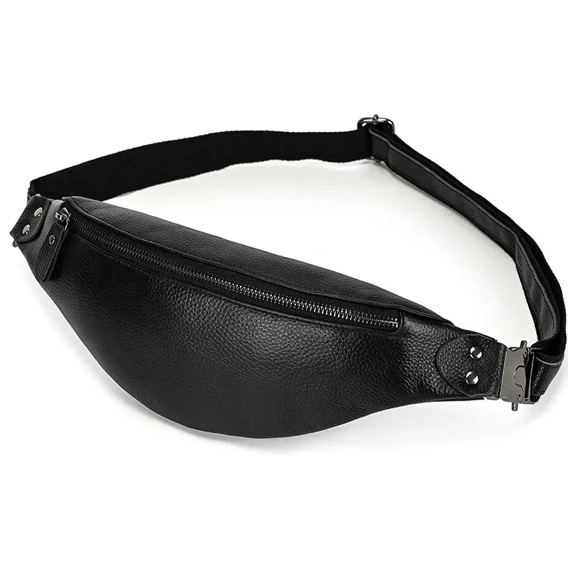 Steel Horse Leather Unisex The Walcott Leather Waist Bag | Black Leather Fanny Pack