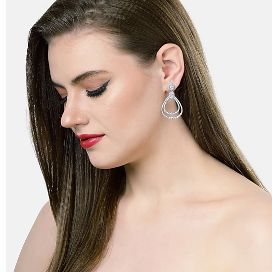AGP PARIS Womens Silver Double Hoop Dangle Earrings