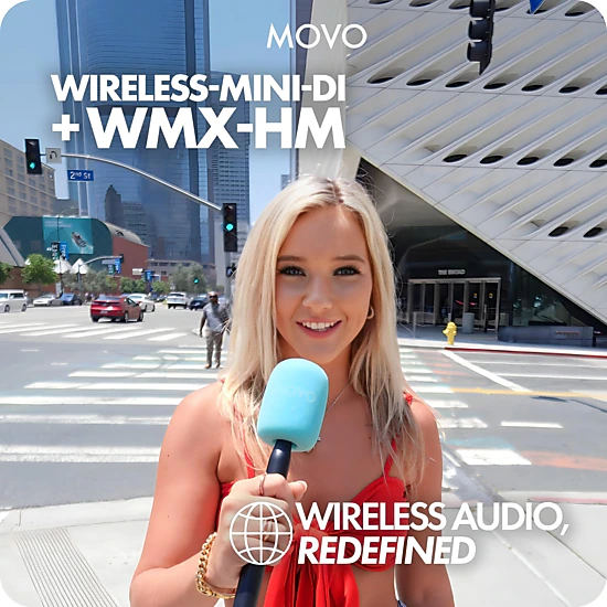 Movo Wireless Mini DI Ultra Compact Wireless Lavalier Microphone for iPhone with WMX-HM Handheld Adapter - Lapel Mic