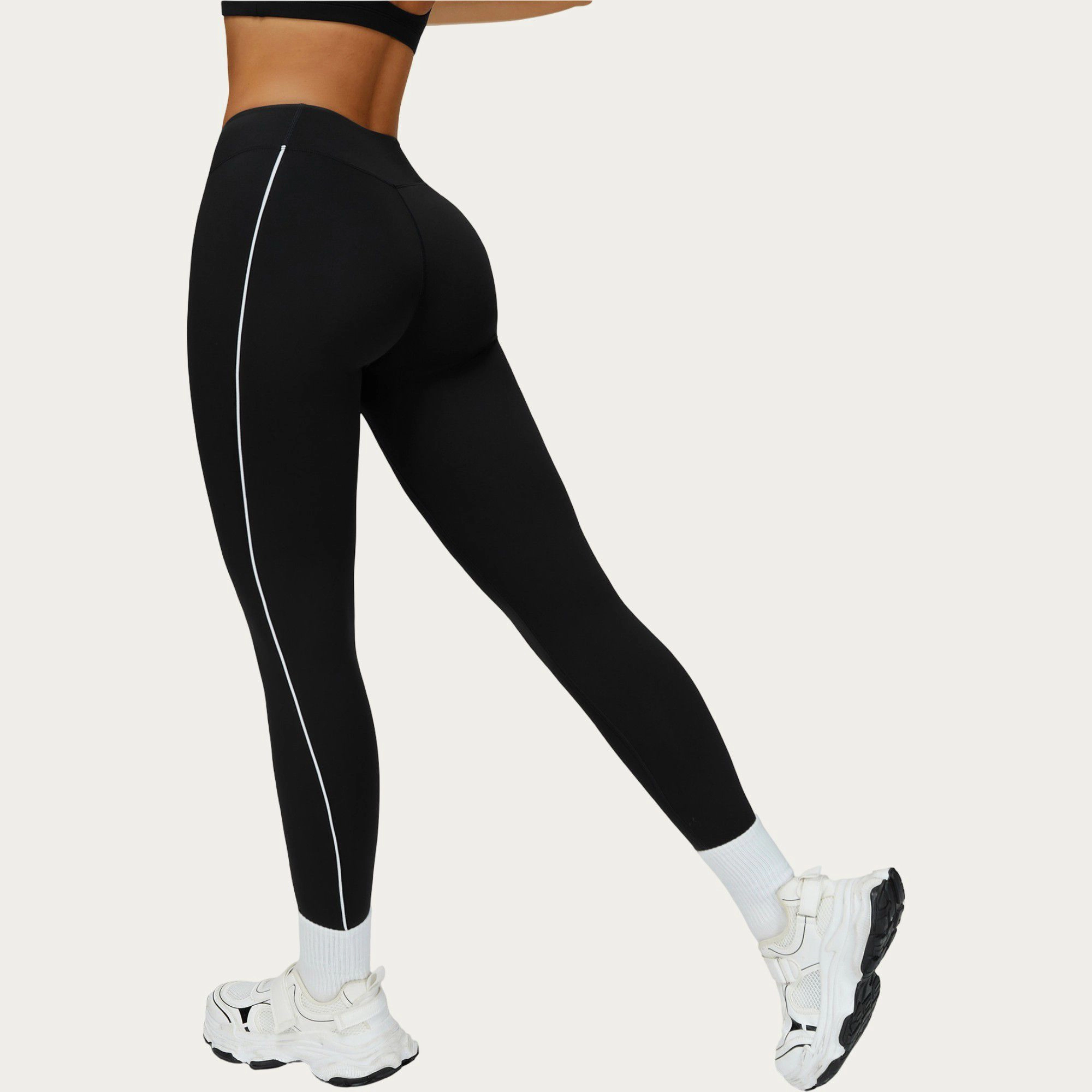 Anna-Kaci Active Women's High Waist Performance Leggings with Contrast Piping and Sculpting Stretch Fit