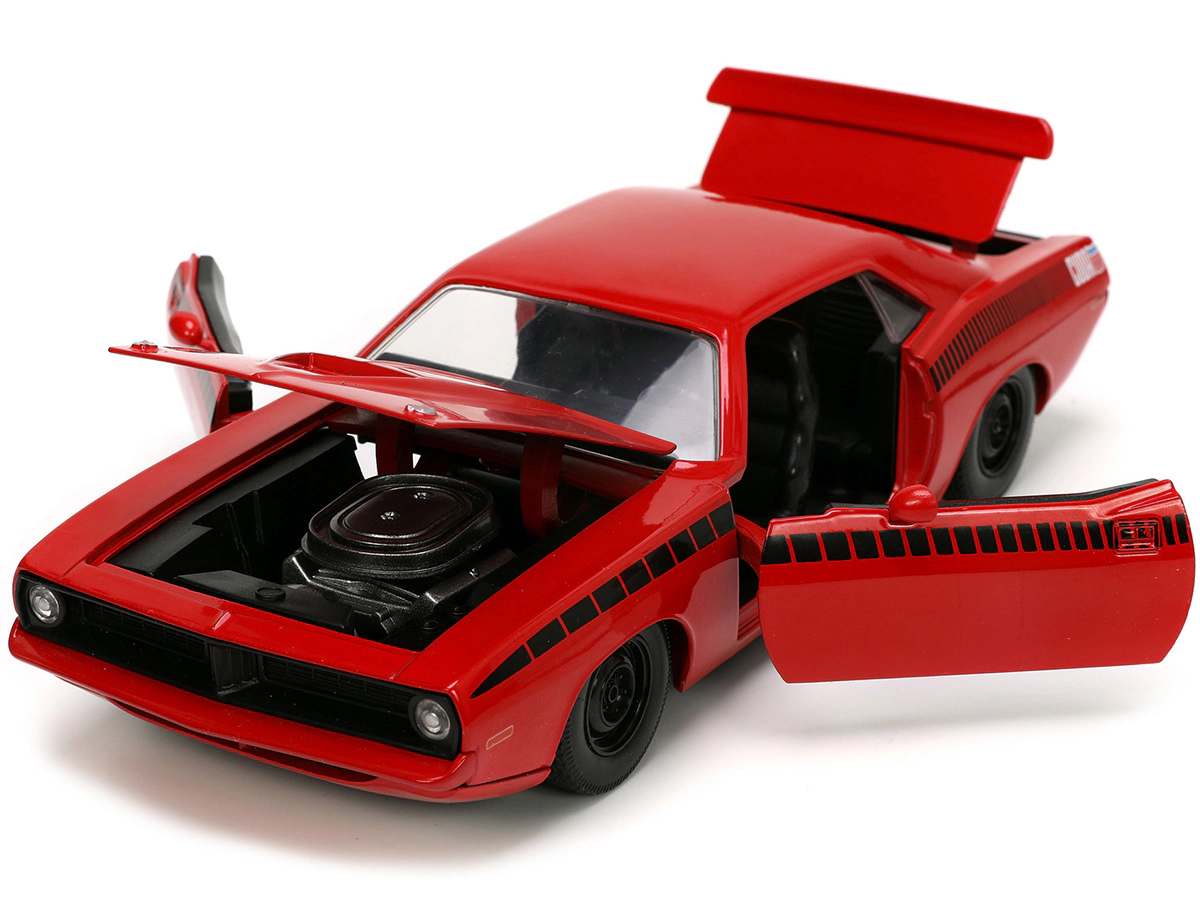 Jada 1973 Plymouth Barracuda Red with Black Stripes "Bigtime Muscle" Series 1/24 Diecast Model Car by Jada