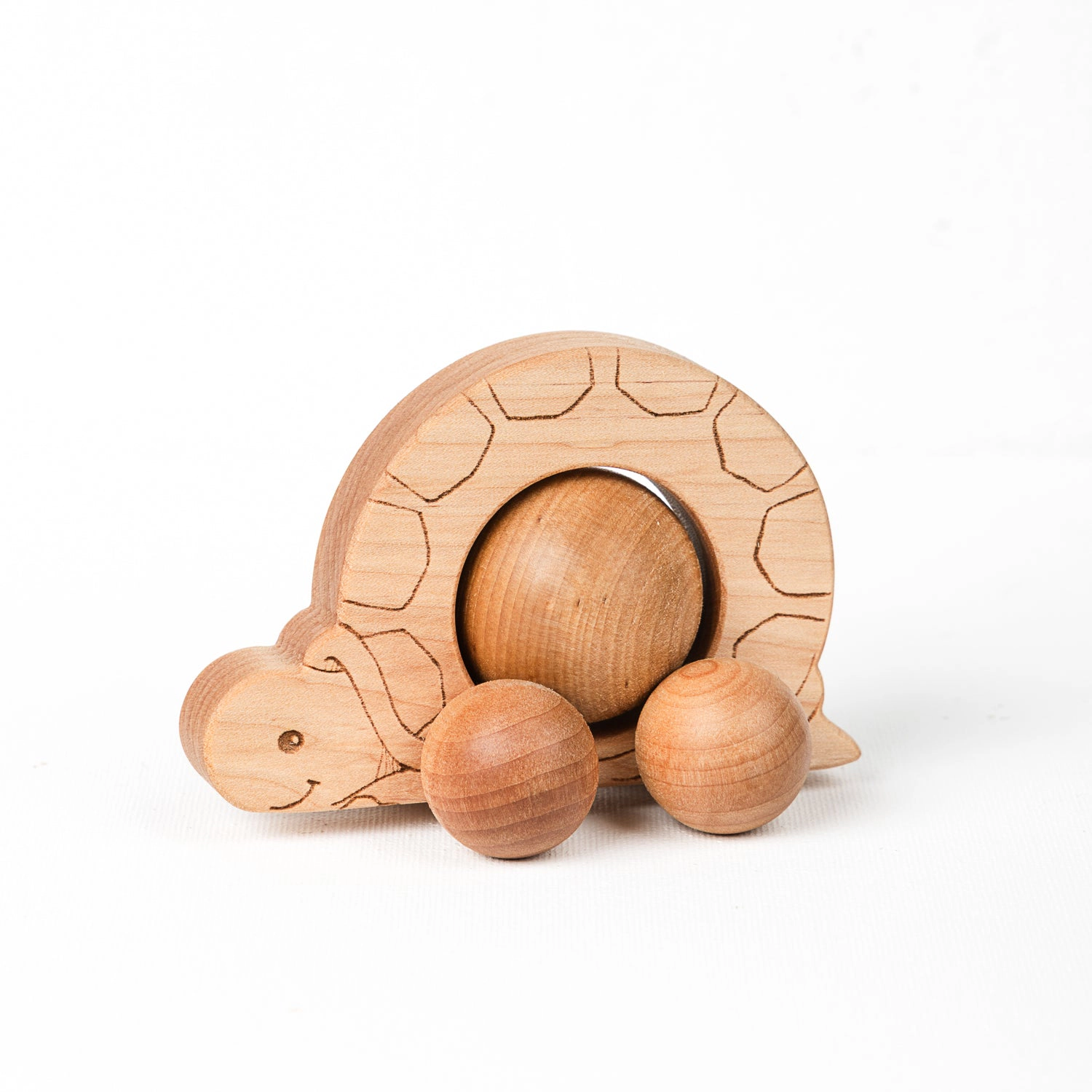 Roly Poly Turtle Push Toy - Natural Wood, Made in USA